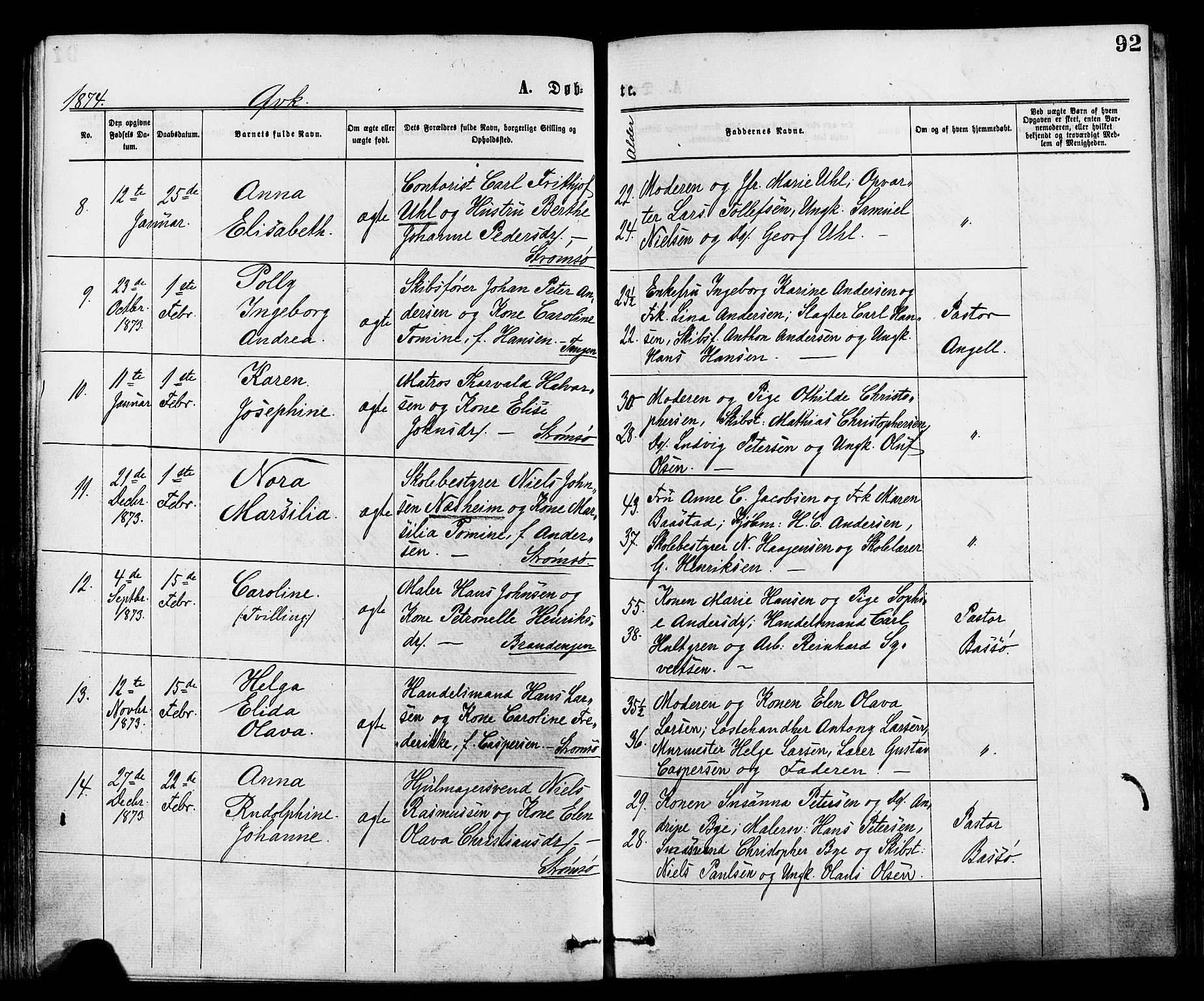 Strømsø kirkebøker, AV/SAKO-A-246/F/Fa/L0019: Parish register (official) no. I 19, 1874-1877, p. 92