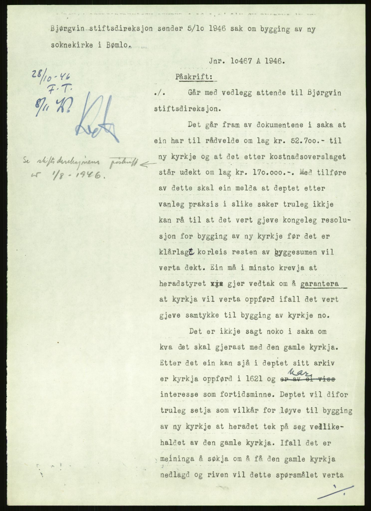 Kirke- og undervisningsdepartementet, Kontoret  for kirke og geistlighet A, AV/RA-S-1007/F/Fb/L0024: Finnås (gml. Føyen) - Fiskum se Eiker, 1838-1961, p. 293