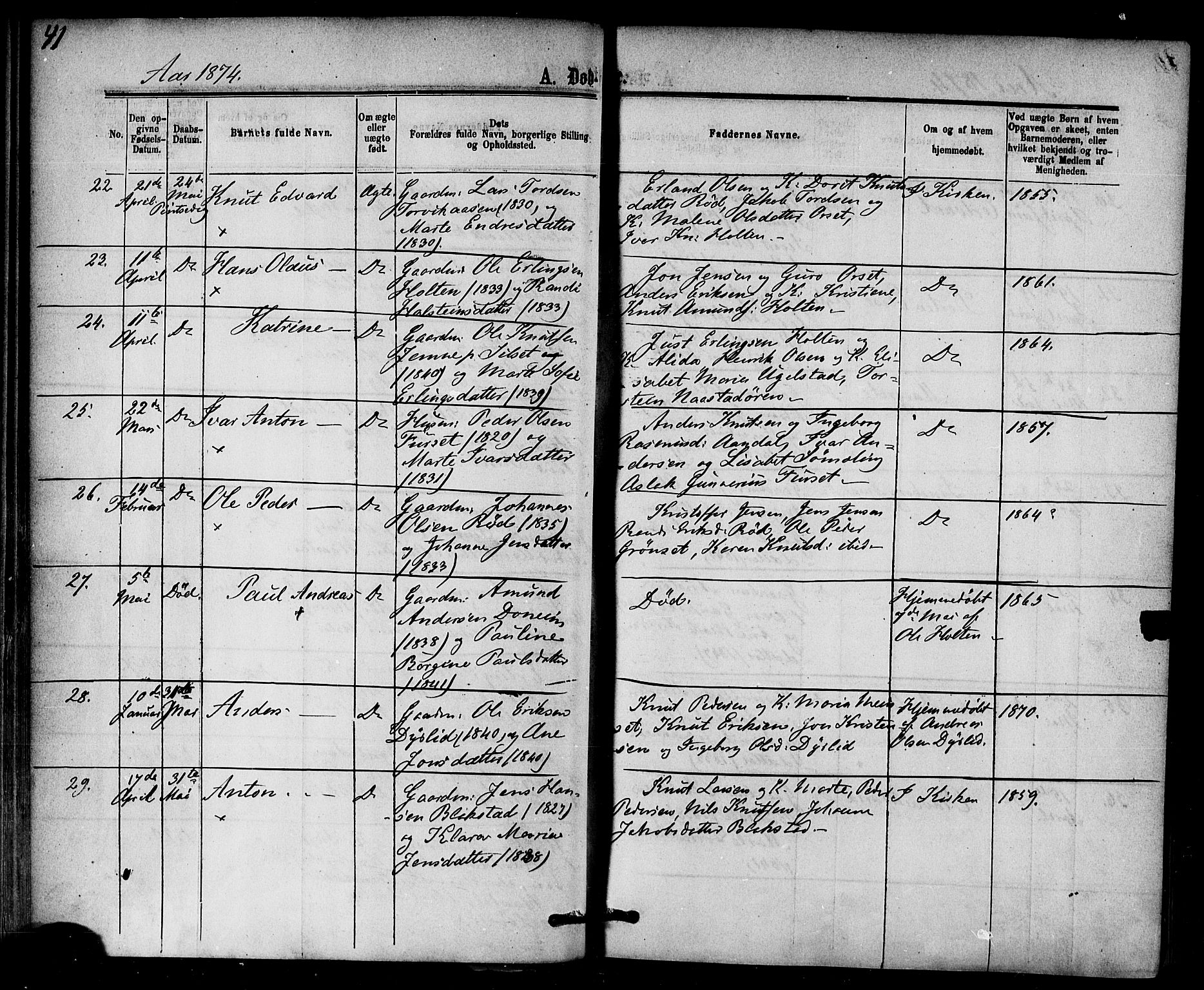 Ministerialprotokoller, klokkerbøker og fødselsregistre - Møre og Romsdal, AV/SAT-A-1454/584/L0966: Parish register (official) no. 584A06, 1869-1878, p. 41