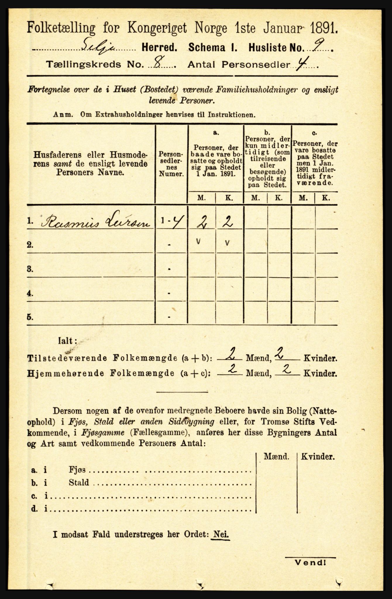 RA, 1891 census for 1441 Selje, 1891, p. 2329