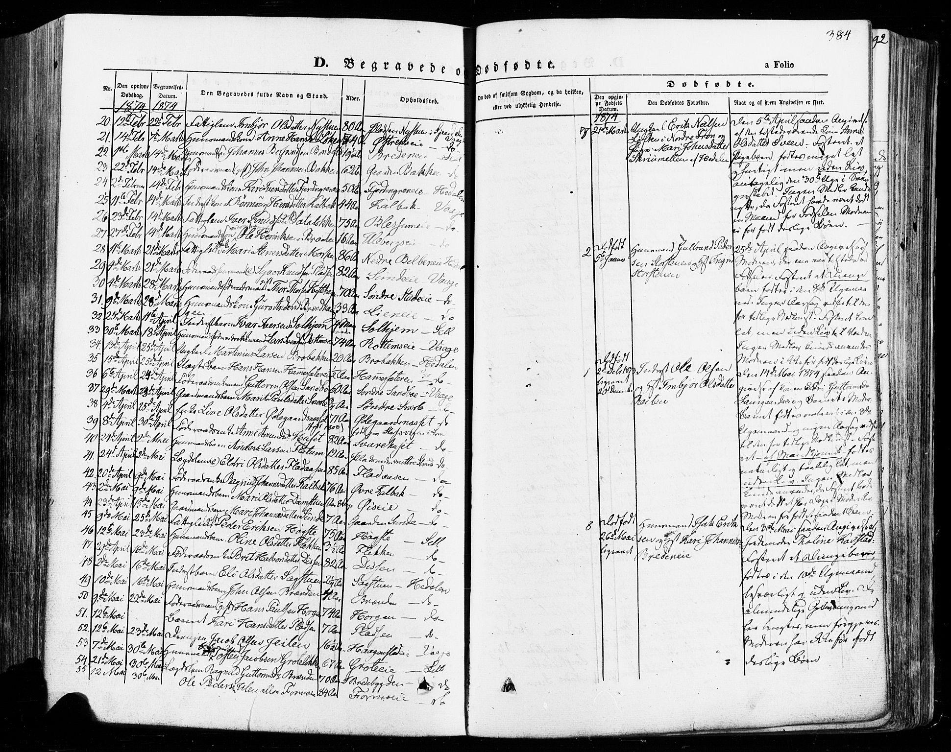 Vågå prestekontor, AV/SAH-PREST-076/H/Ha/Haa/L0007: Parish register (official) no. 7 /1, 1872-1886, p. 384