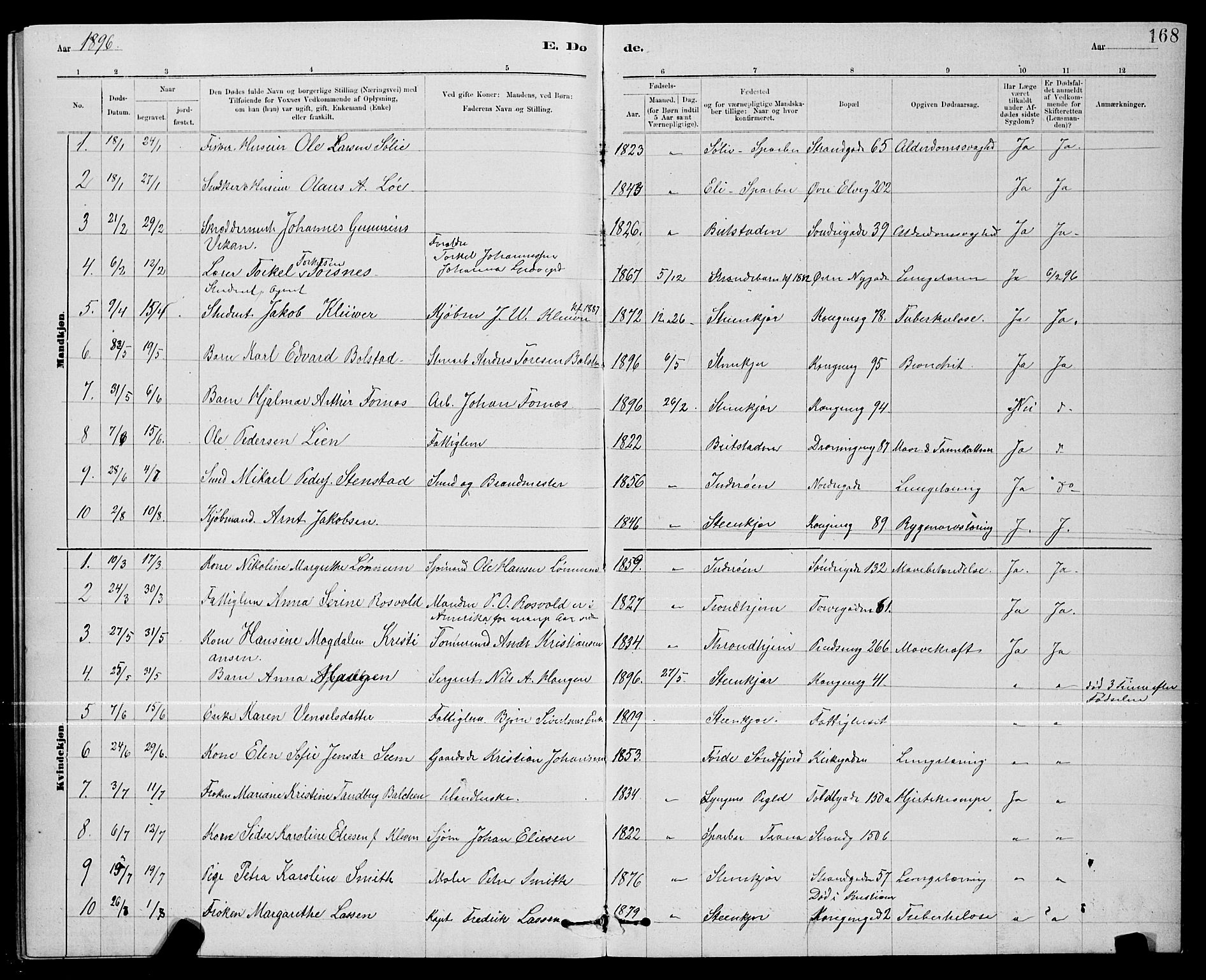 Ministerialprotokoller, klokkerbøker og fødselsregistre - Nord-Trøndelag, SAT/A-1458/739/L0374: Parish register (copy) no. 739C02, 1883-1898, p. 168