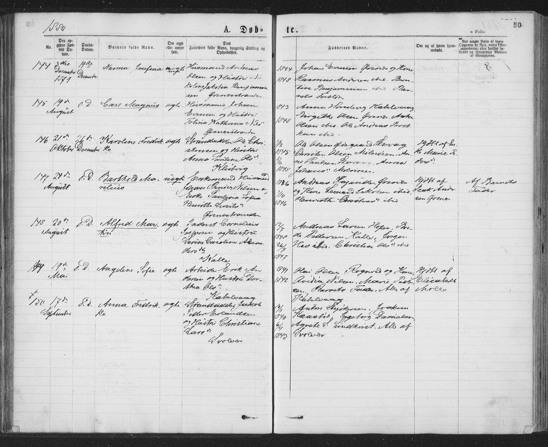 Ministerialprotokoller, klokkerbøker og fødselsregistre - Nordland, AV/SAT-A-1459/874/L1058: Parish register (official) no. 874A02, 1878-1883, p. 50