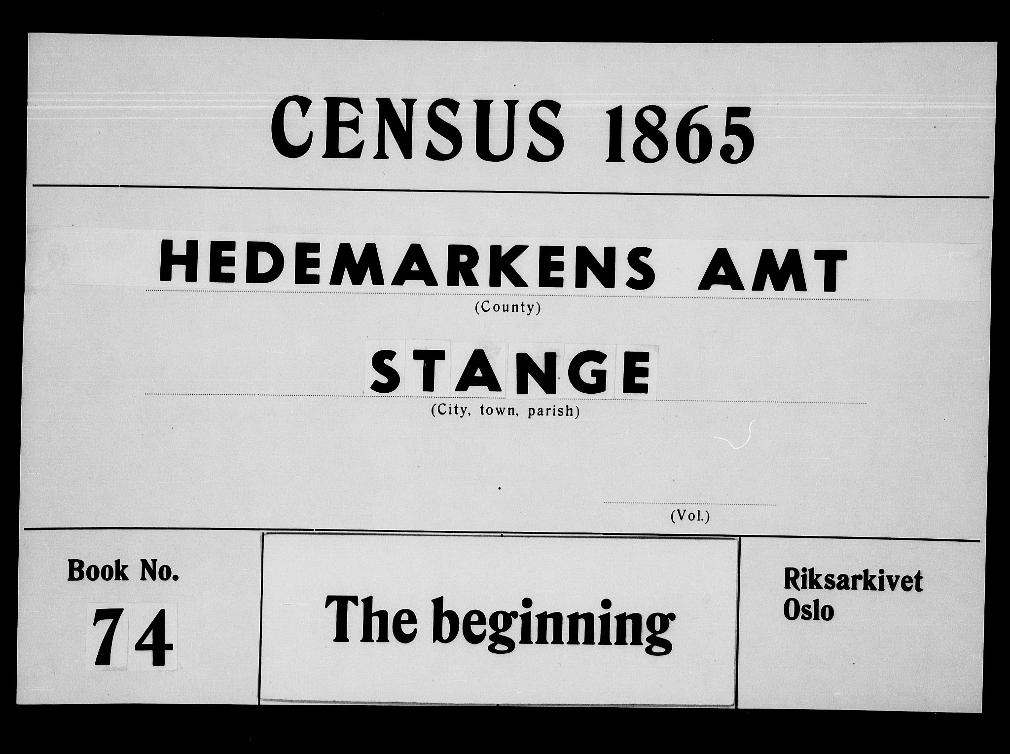 RA, 1865 census for Stange, 1865, p. 1