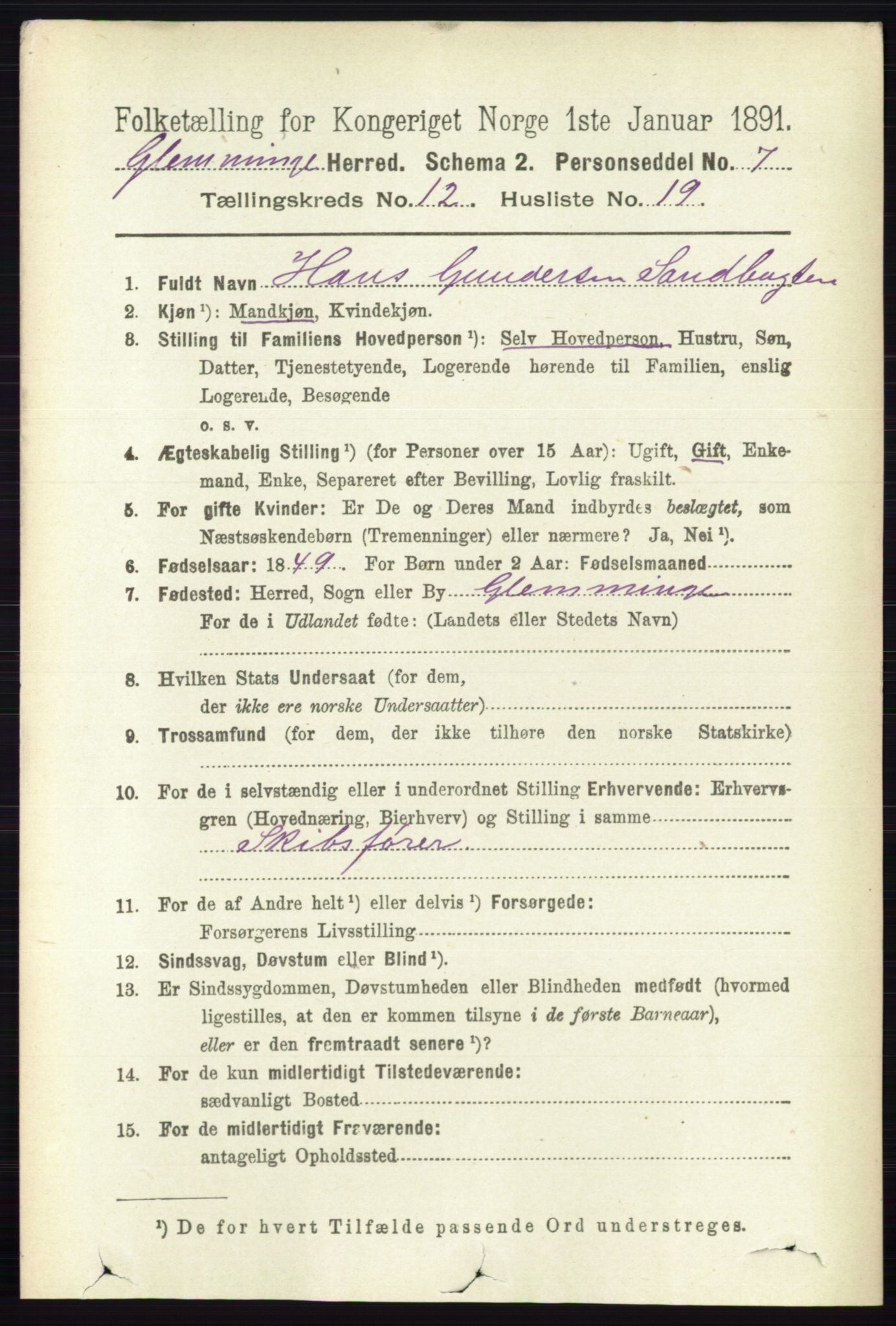 RA, 1891 census for 0132 Glemmen, 1891, p. 10932