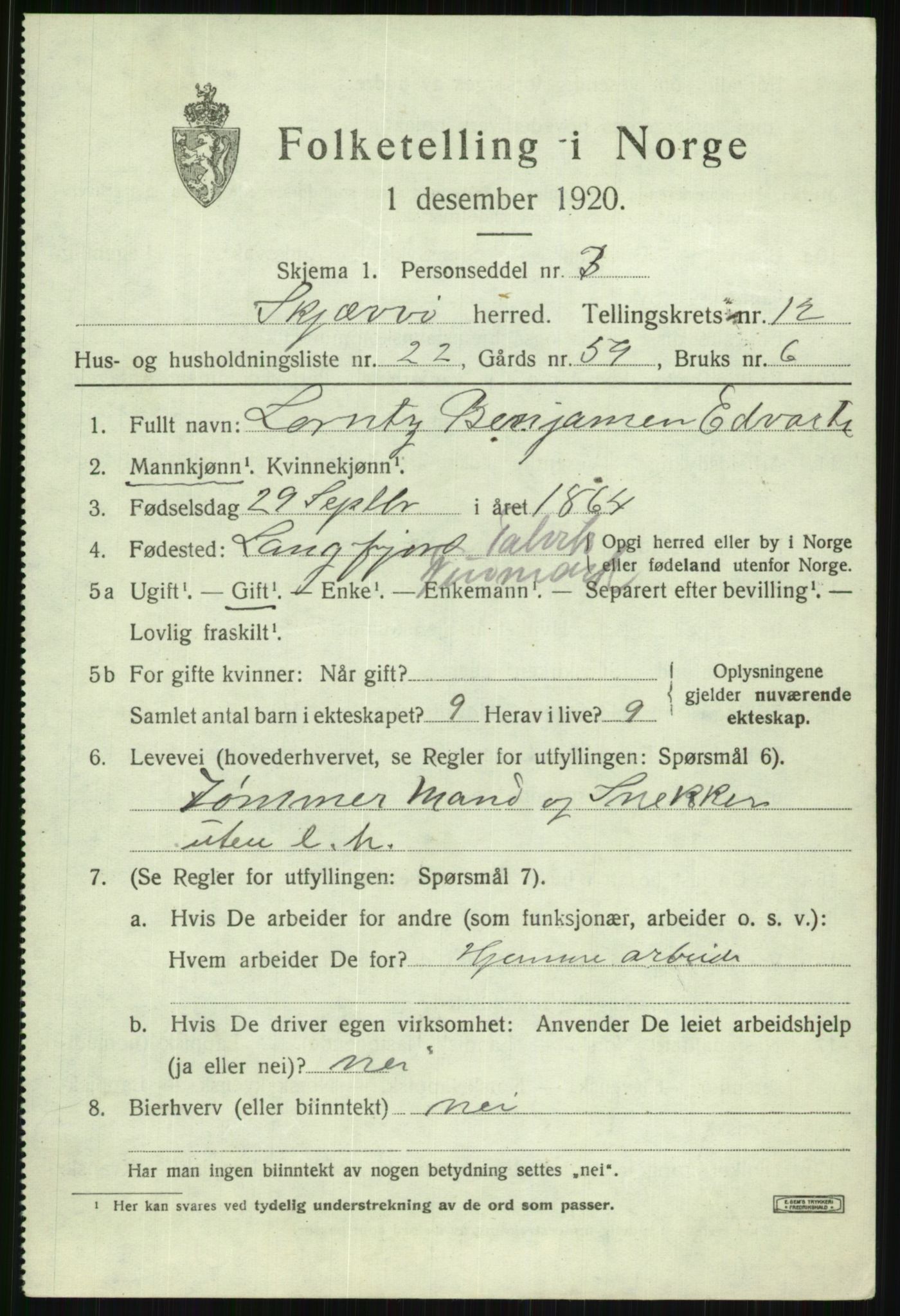 SATØ, 1920 census for Skjervøy, 1920, p. 6285