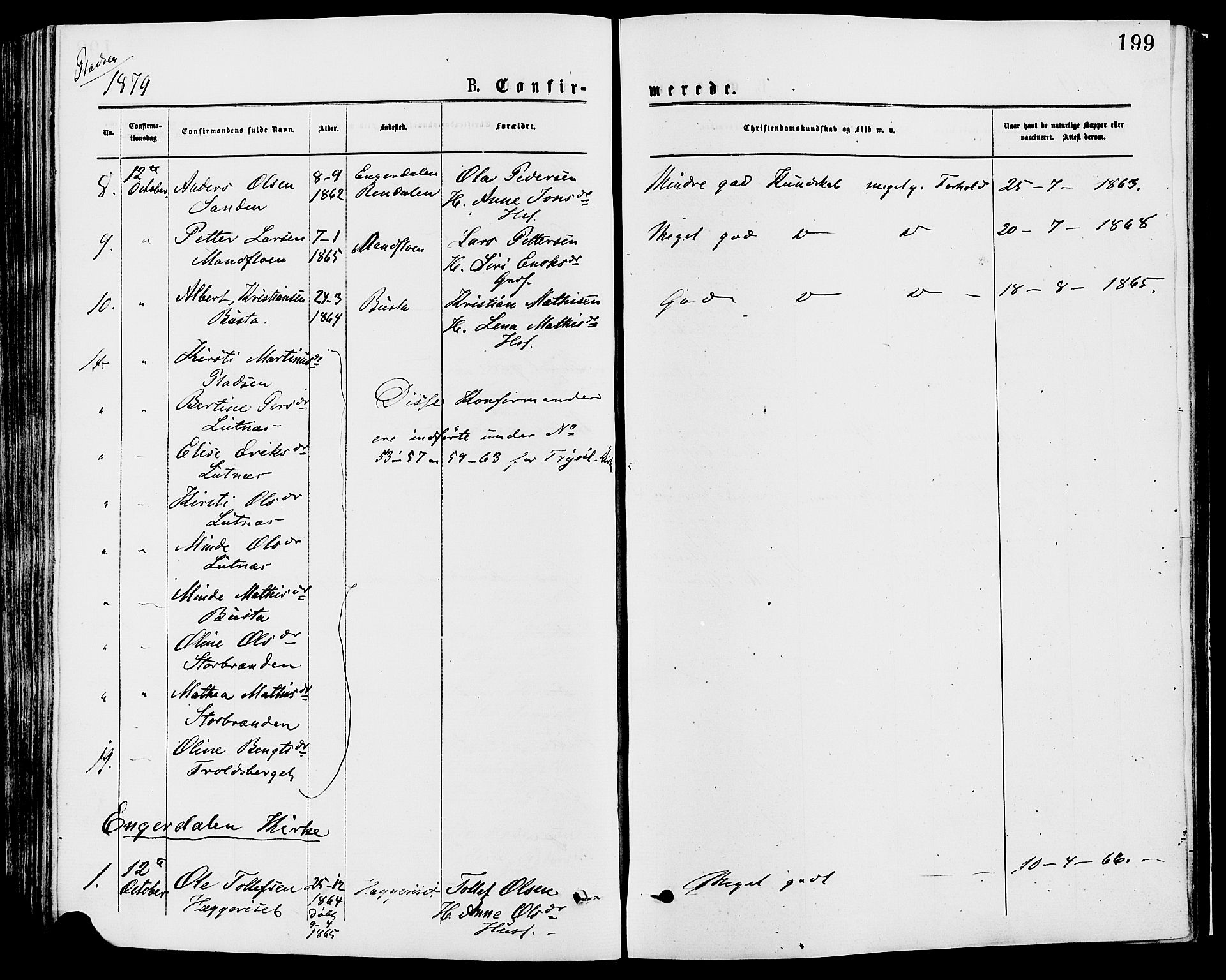 Trysil prestekontor, AV/SAH-PREST-046/H/Ha/Haa/L0007: Parish register (official) no. 7, 1874-1880, p. 199