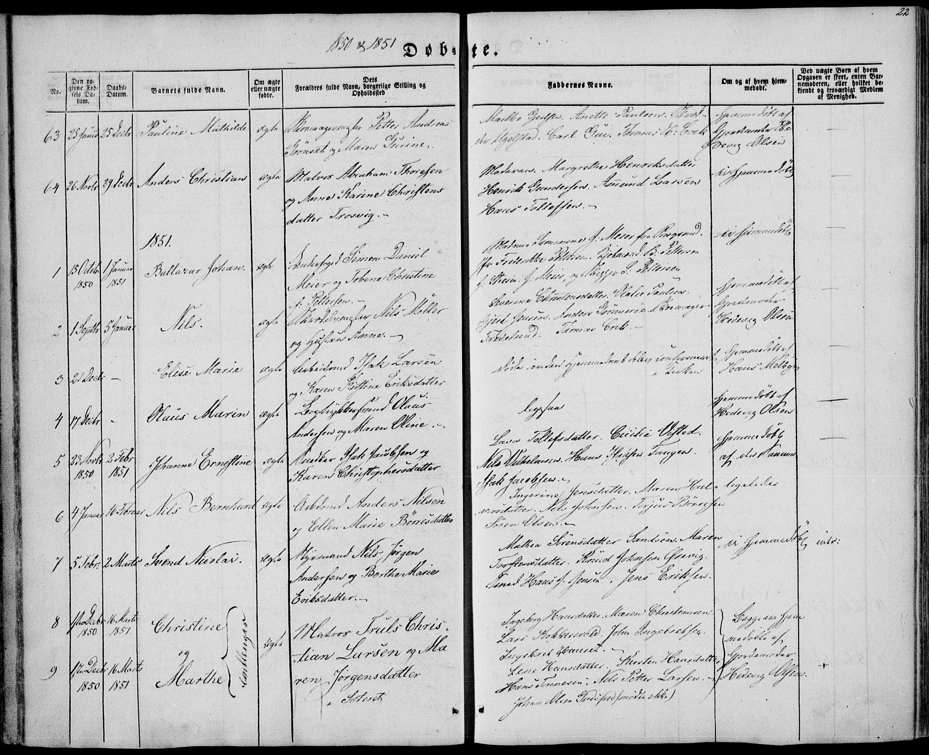 Brevik kirkebøker, AV/SAKO-A-255/F/Fa/L0005: Parish register (official) no. 5, 1847-1865, p. 22