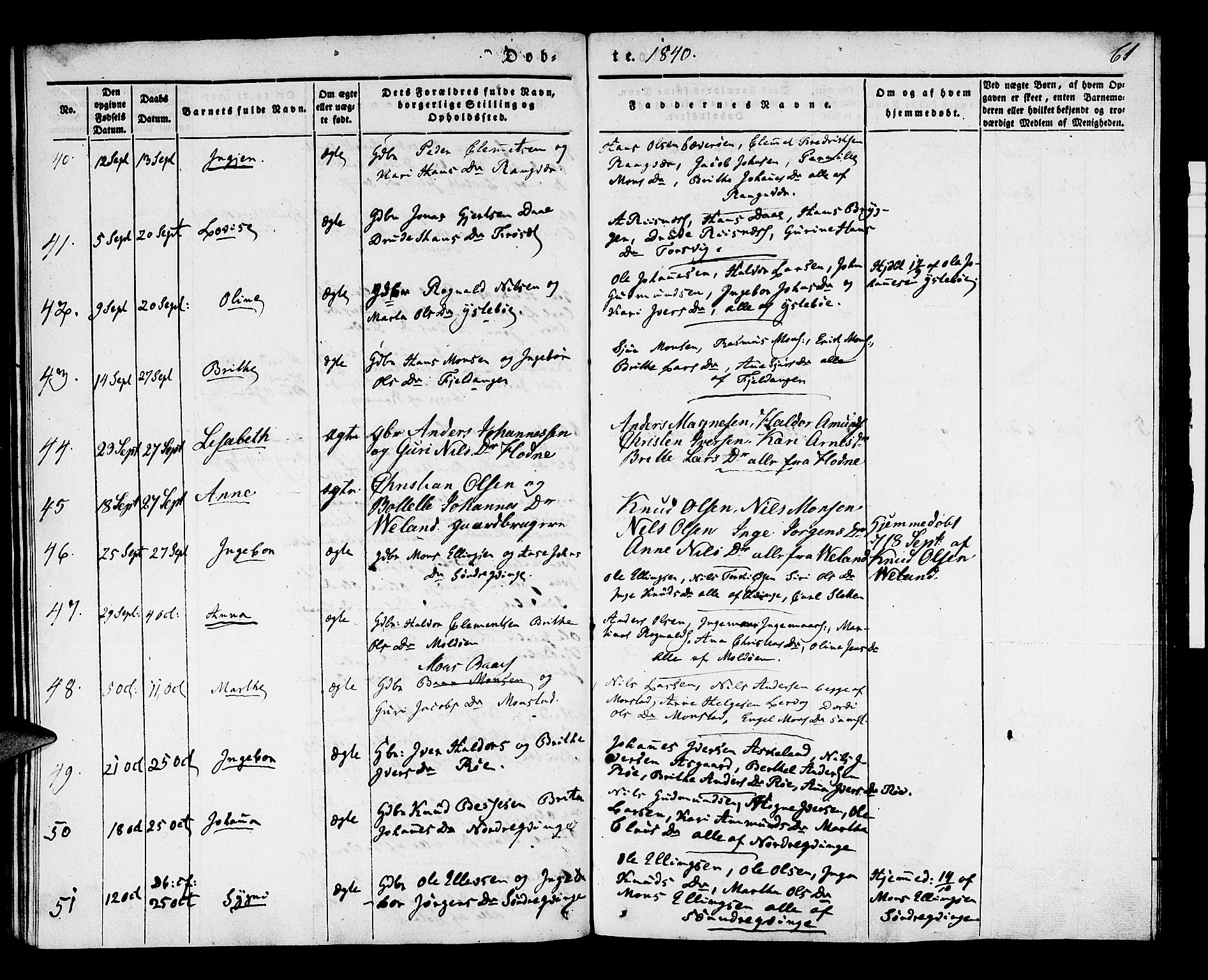 Lindås Sokneprestembete, AV/SAB-A-76701/H/Haa/Haaa/L0009: Parish register (official) no. A 9, 1835-1841, p. 61