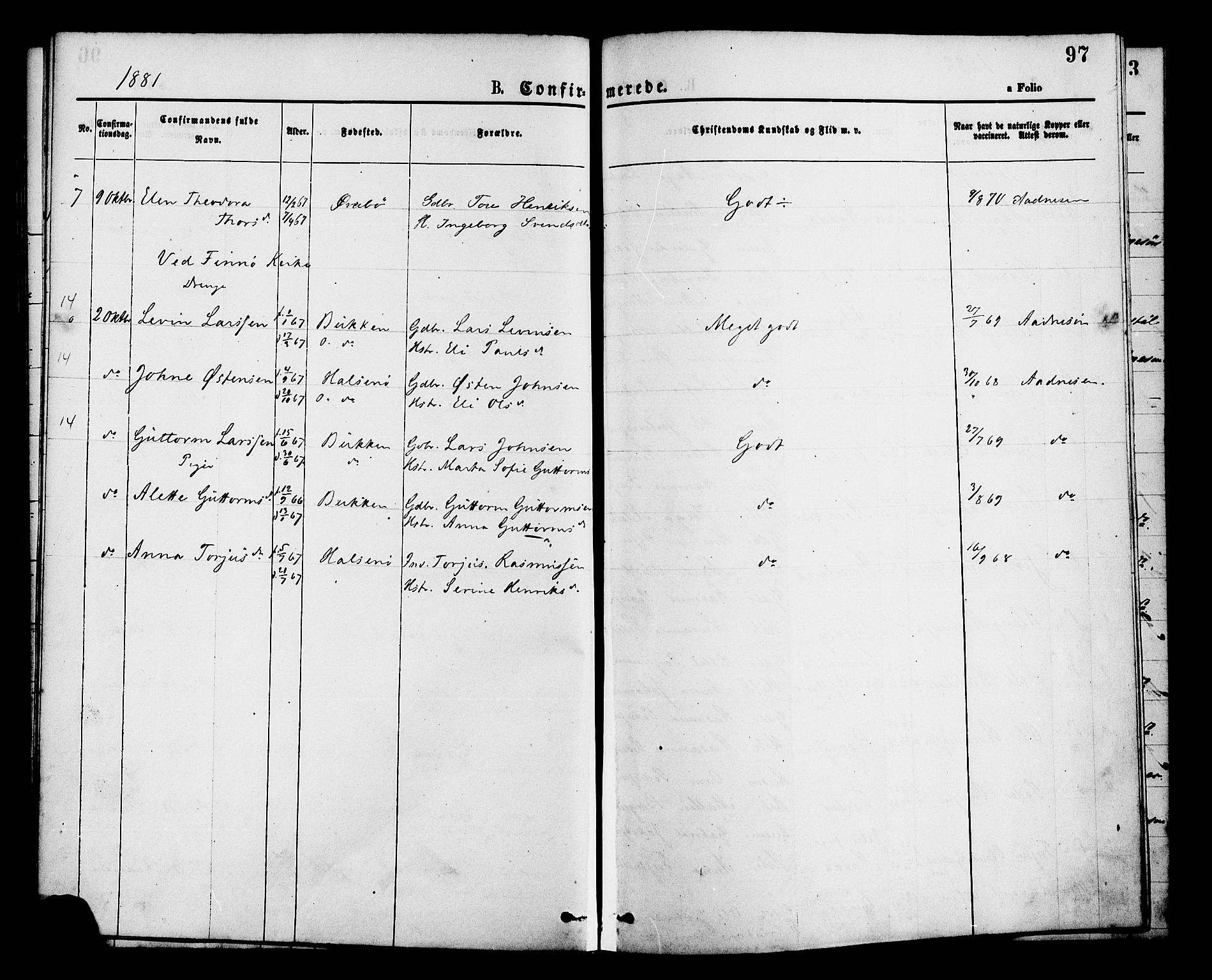 Hjelmeland sokneprestkontor, SAST/A-101843/01/IV/L0013: Parish register (official) no. A 13, 1872-1886, p. 97