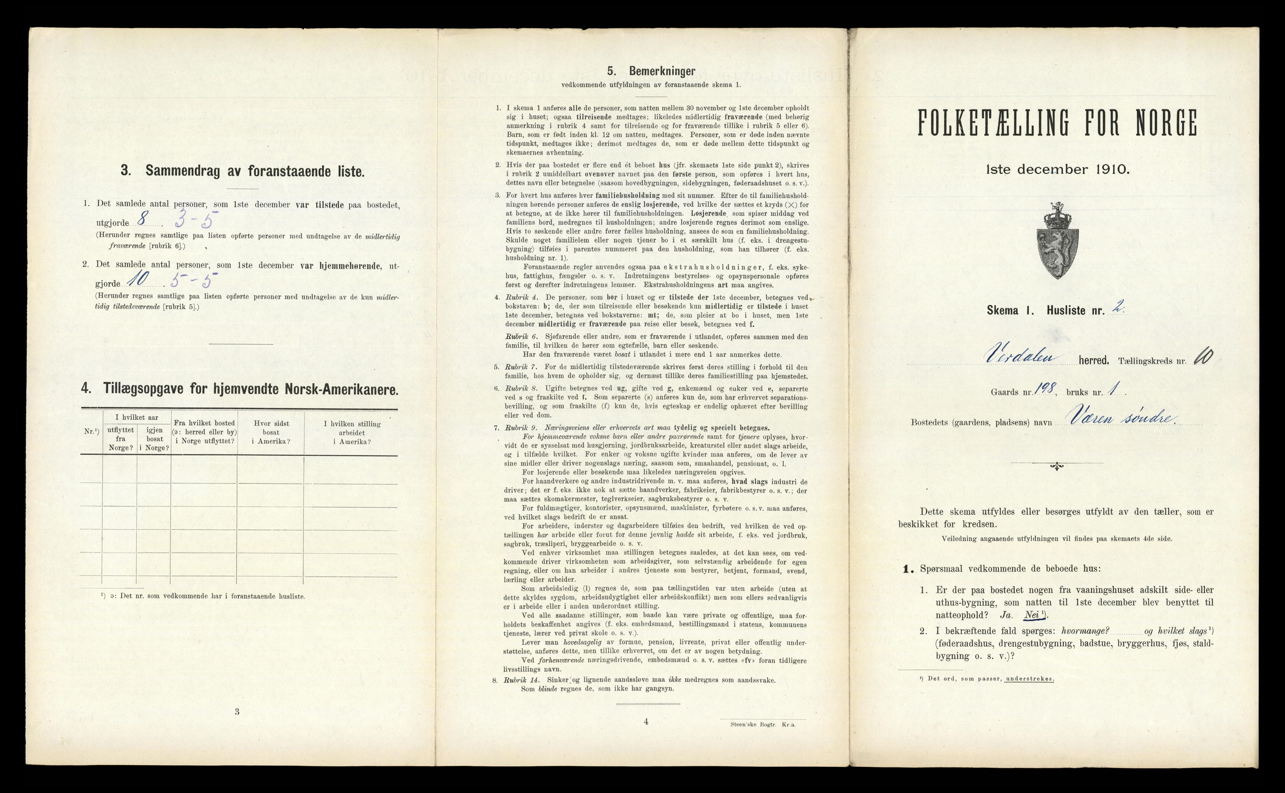 RA, 1910 census for Verdal, 1910, p. 1646