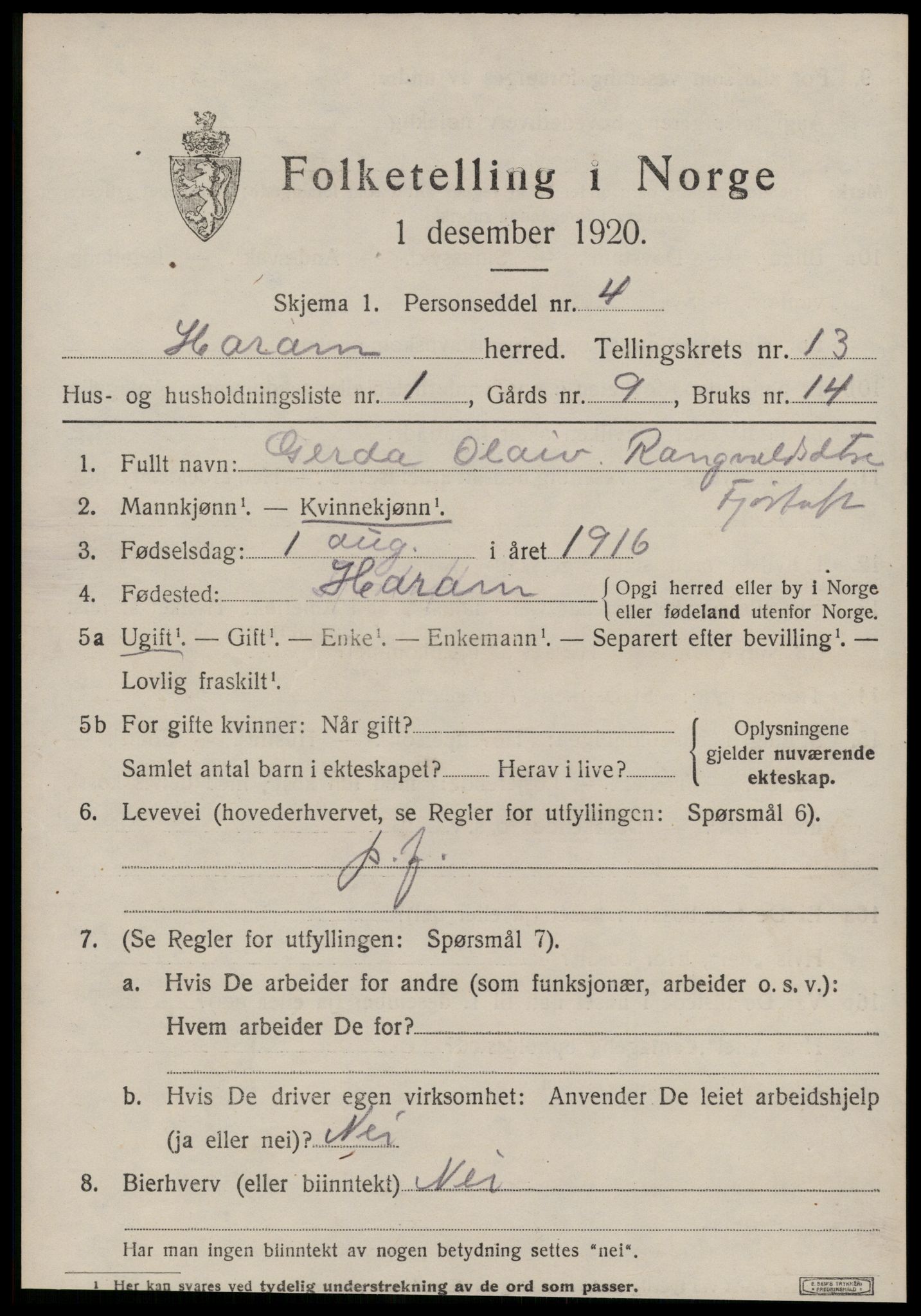 SAT, 1920 census for Haram, 1920, p. 6999