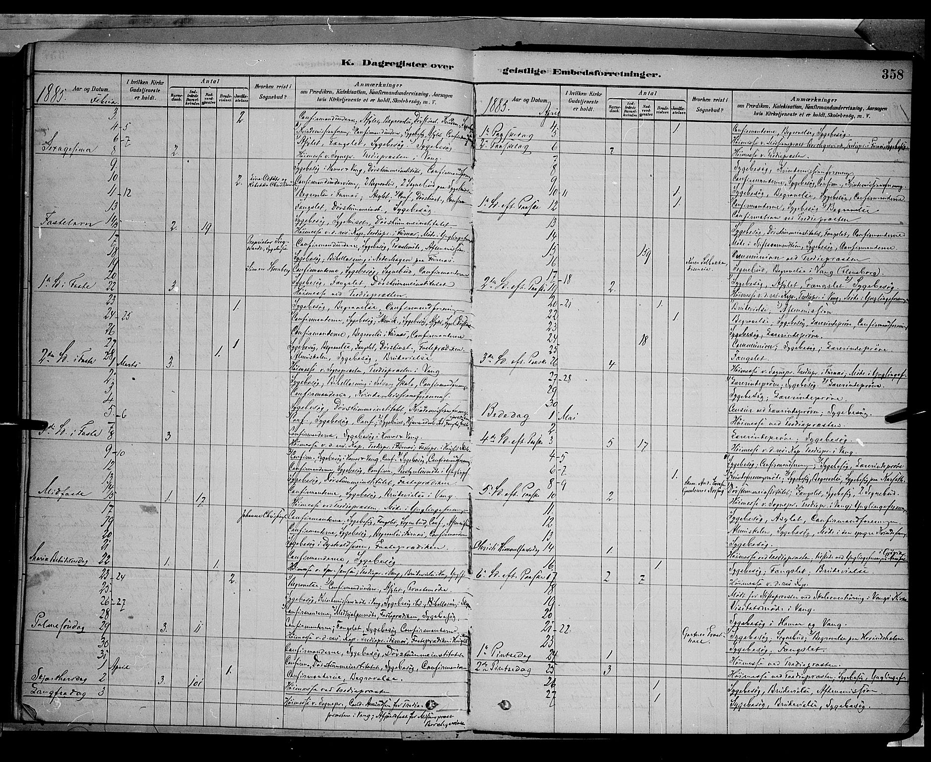 Vang prestekontor, Hedmark, SAH/PREST-008/H/Ha/Haa/L0016: Parish register (official) no. 16, 1878-1889, p. 358