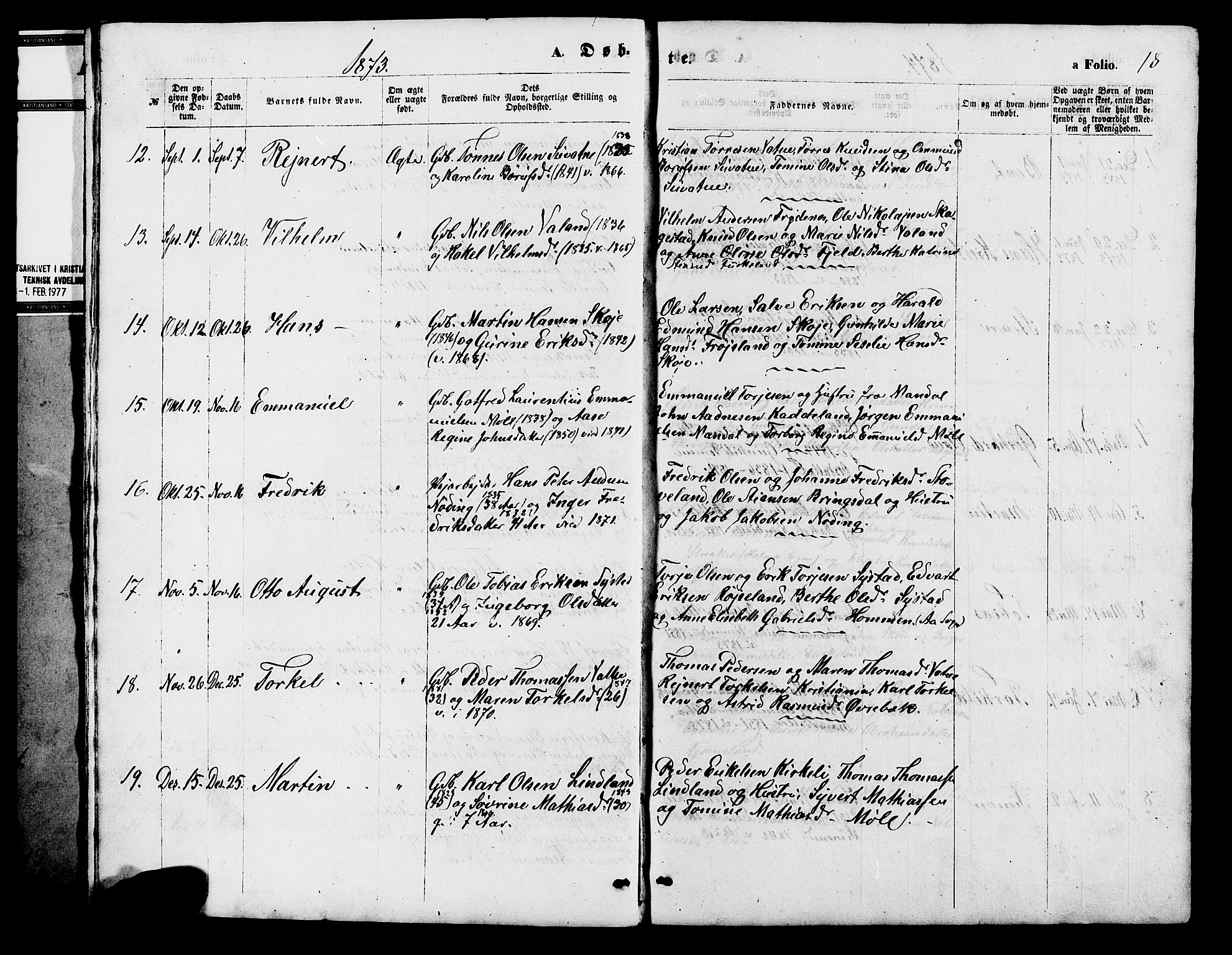 Holum sokneprestkontor, SAK/1111-0022/F/Fb/Fba/L0004: Parish register (copy) no. B 4, 1867-1890, p. 18