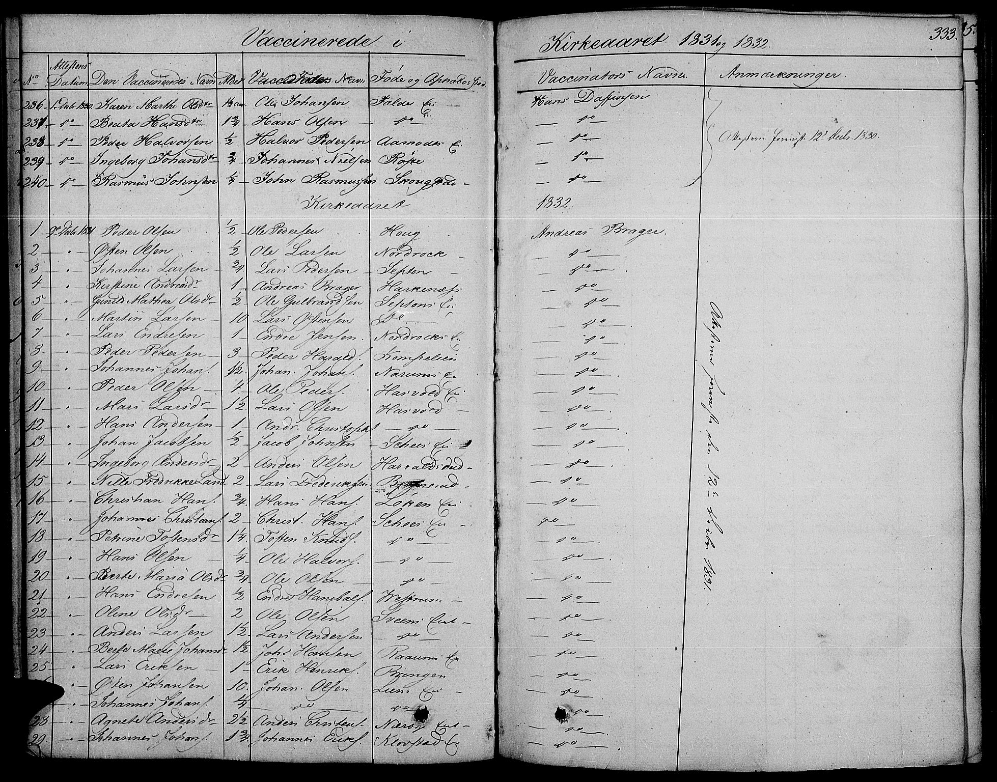 Land prestekontor, SAH/PREST-120/H/Ha/Haa/L0008: Parish register (official) no. 8, 1830-1846, p. 333