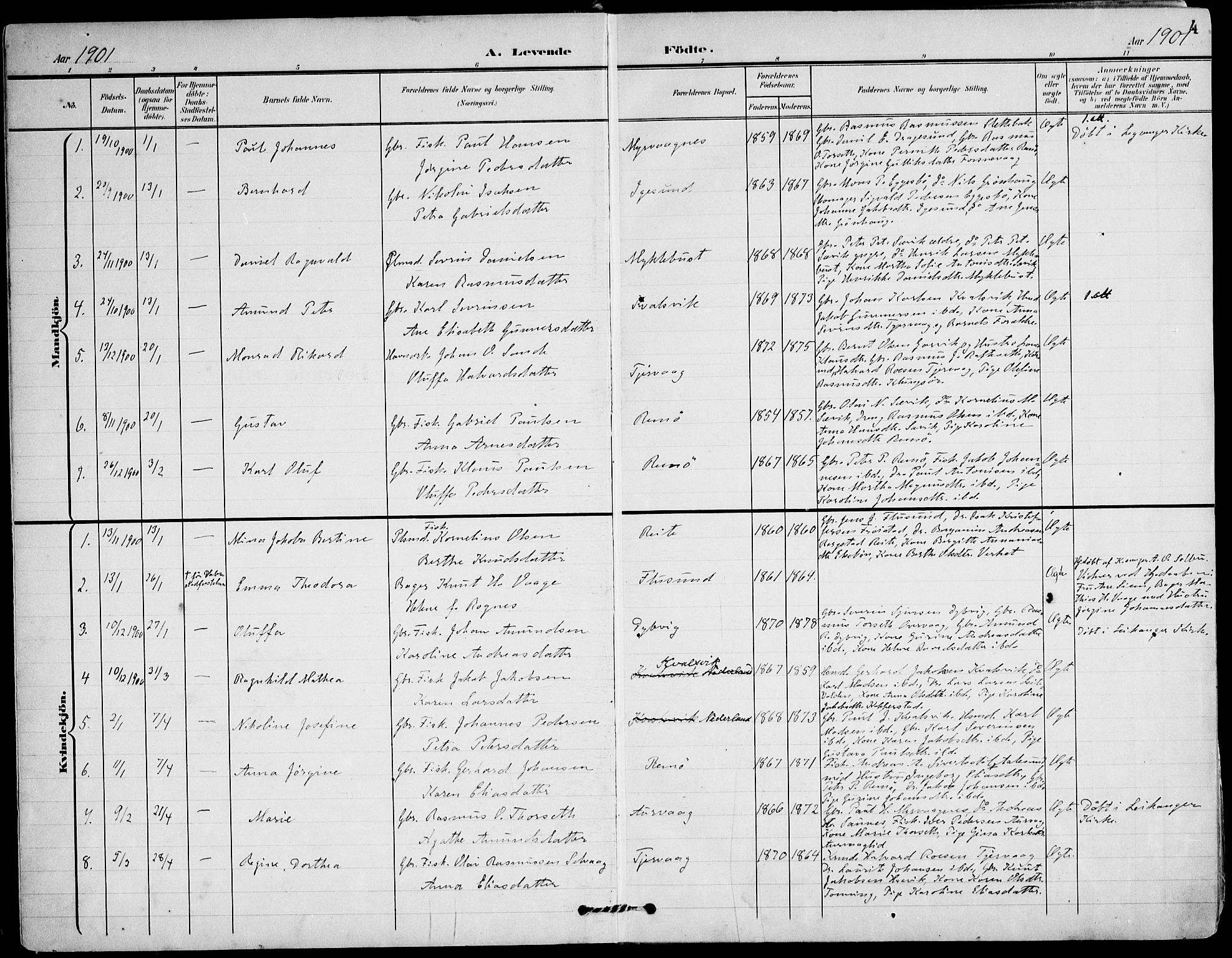 Ministerialprotokoller, klokkerbøker og fødselsregistre - Møre og Romsdal, SAT/A-1454/507/L0075: Parish register (official) no. 507A10, 1901-1920, p. 4
