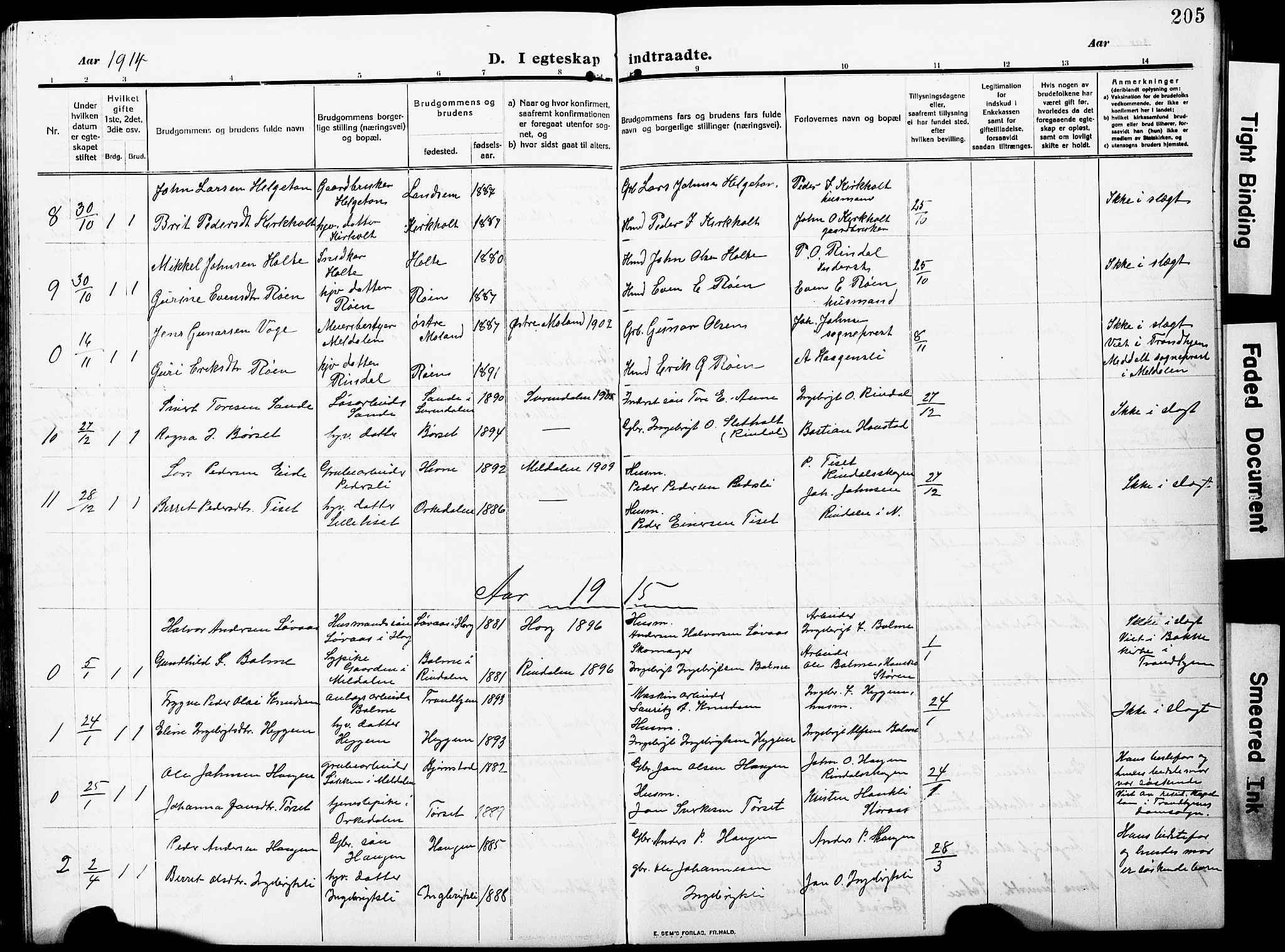 Ministerialprotokoller, klokkerbøker og fødselsregistre - Møre og Romsdal, AV/SAT-A-1454/598/L1079: Parish register (copy) no. 598C04, 1909-1927, p. 205