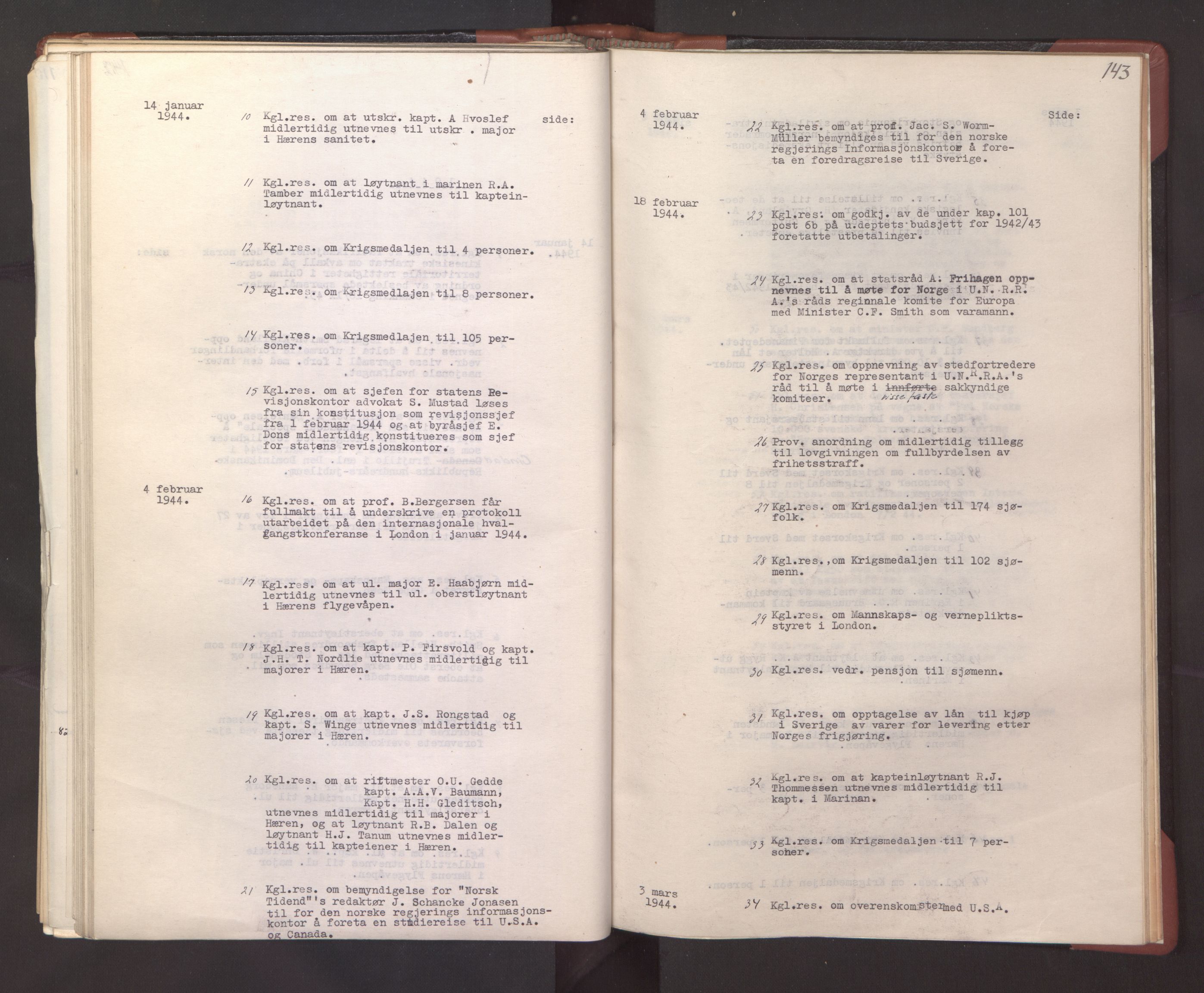 Statsrådssekretariatet, RA/S-1001/A/Ac/L0127: Register 9/4-25/5, 1940-1945, p. 148