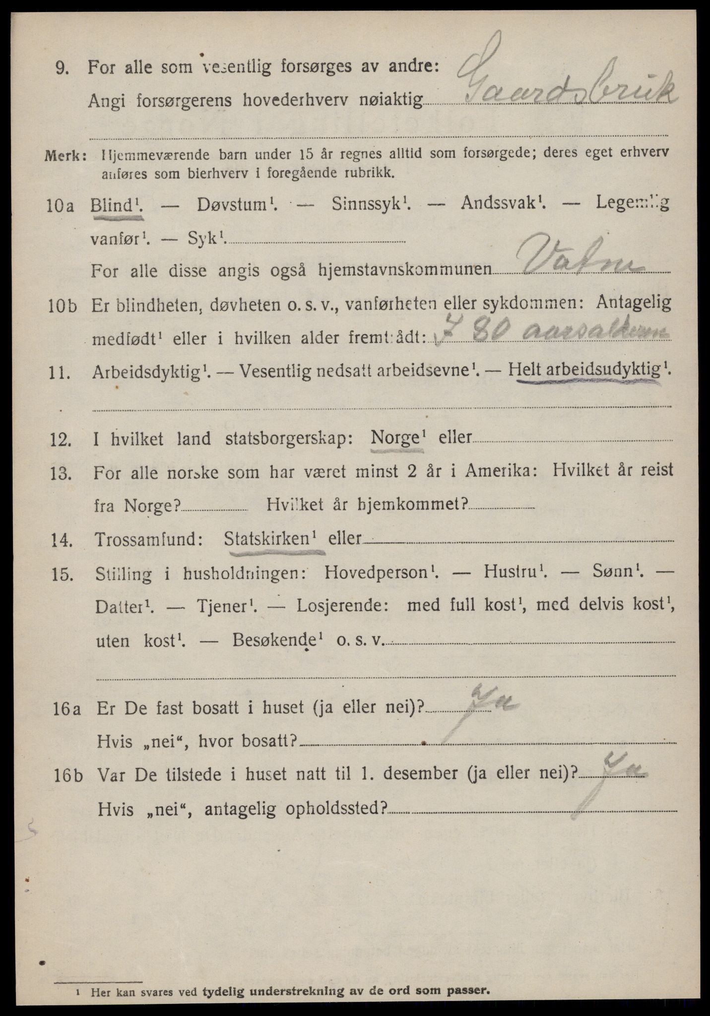 SAT, 1920 census for Vatne, 1920, p. 1853