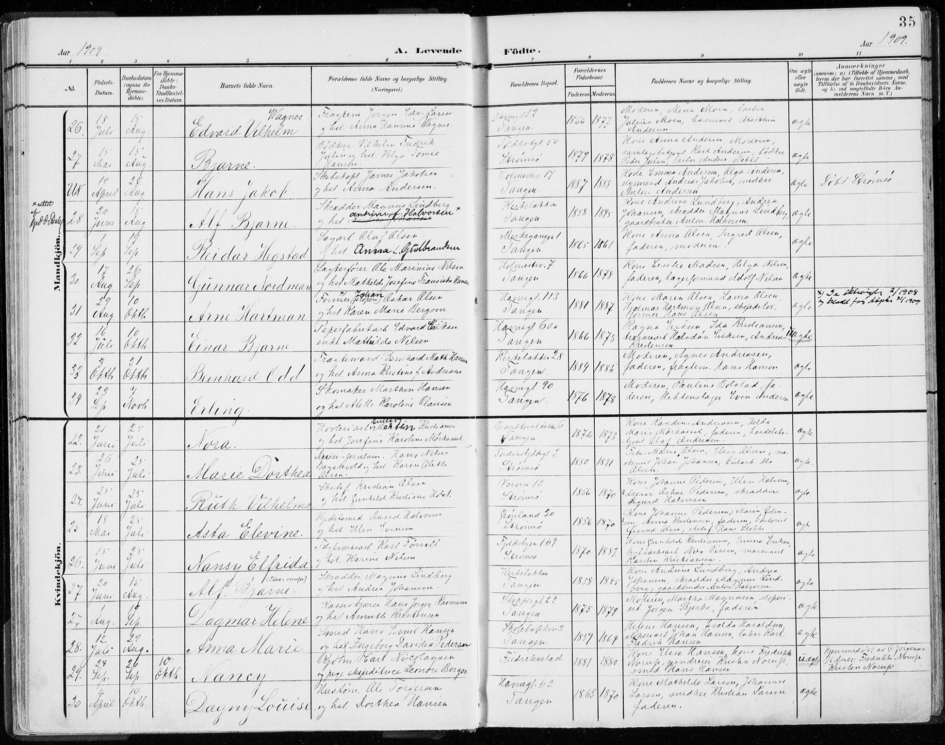 Strømsø kirkebøker, AV/SAKO-A-246/F/Fb/L0008: Parish register (official) no. II 8, 1902-1933, p. 35