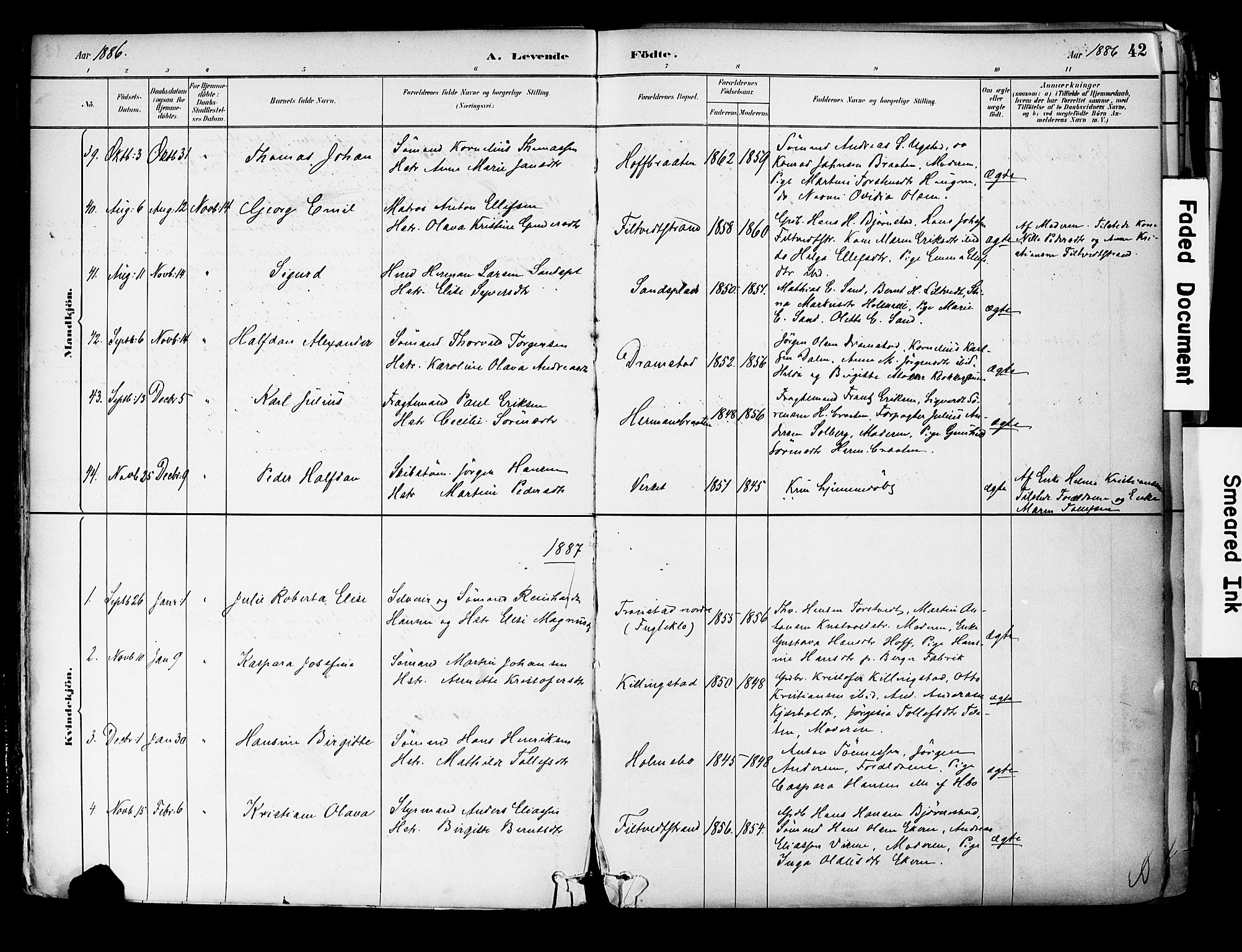 Hurum kirkebøker, SAKO/A-229/F/Fa/L0014: Parish register (official) no. 14, 1882-1895, p. 42