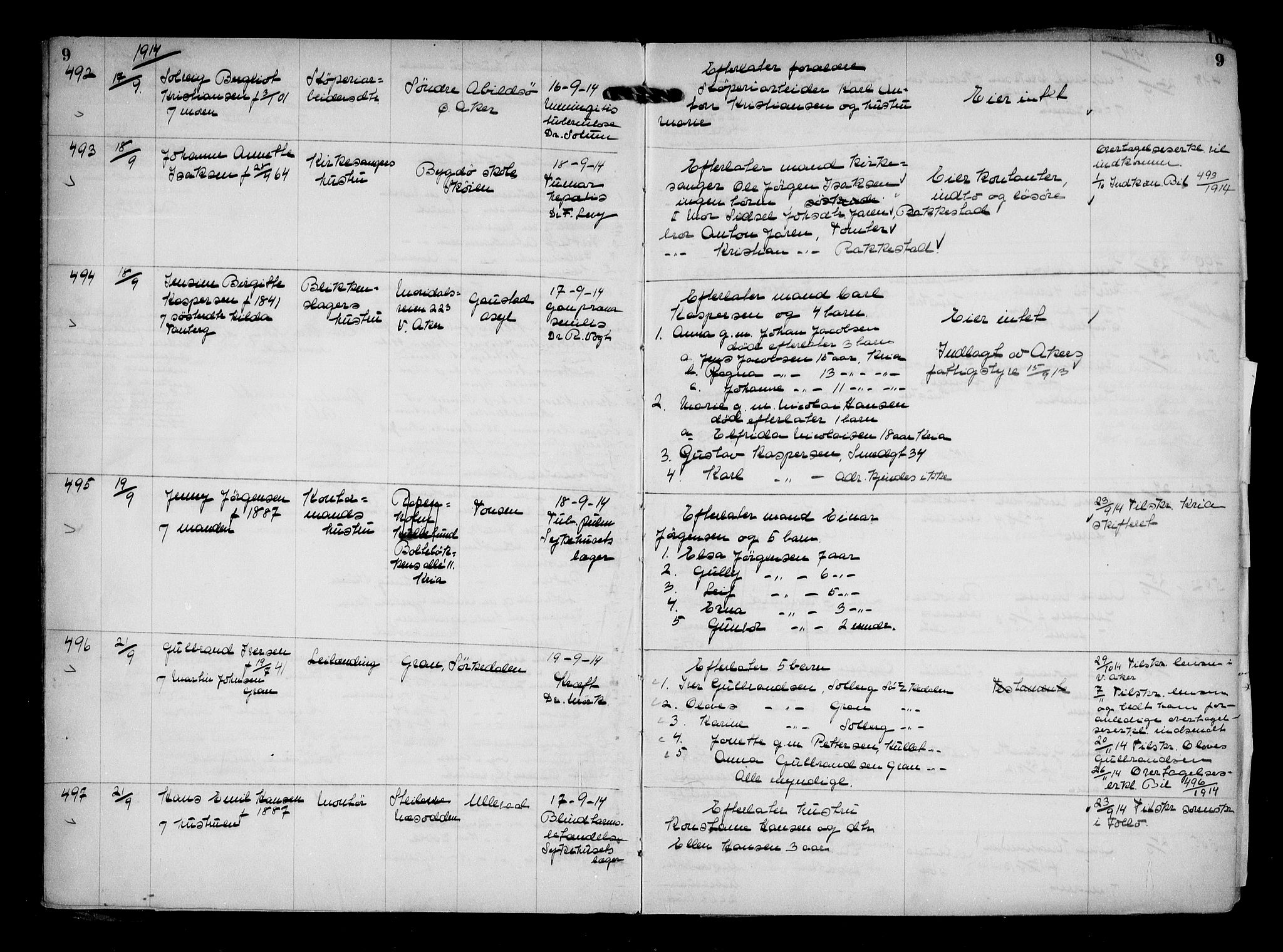 Aker kriminaldommer, skifte- og auksjonsforvalterembete, SAO/A-10452/H/Hb/Hba/Hbaa/L0004: Dødsfallsprotokoll, 1914-1918, p. 9