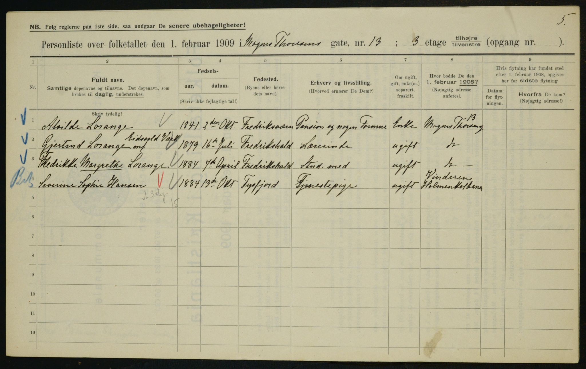 OBA, Municipal Census 1909 for Kristiania, 1909, p. 59433