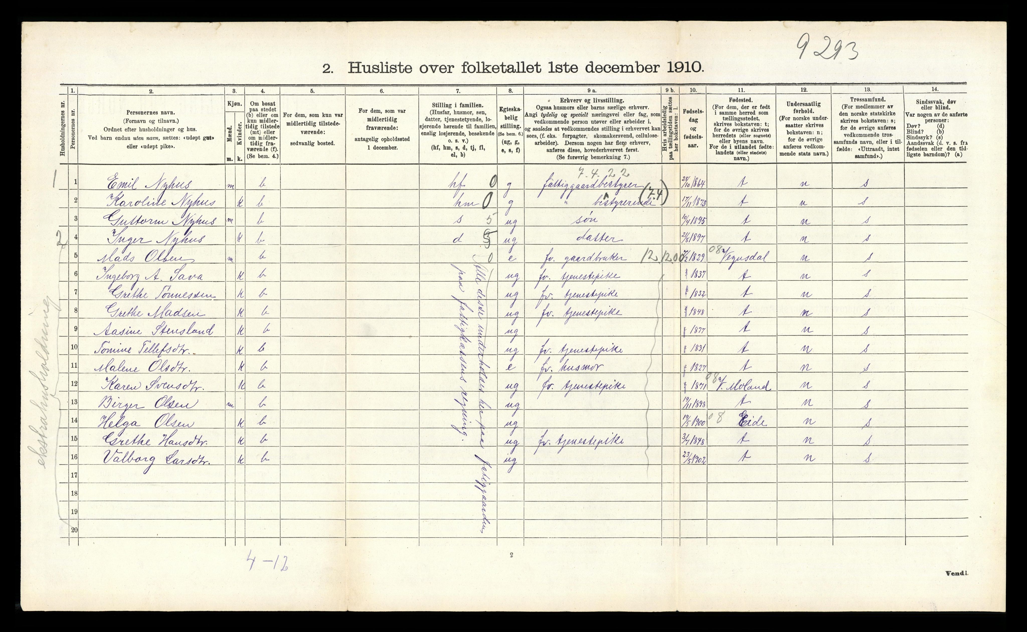 RA, 1910 census for Birkenes, 1910, p. 169