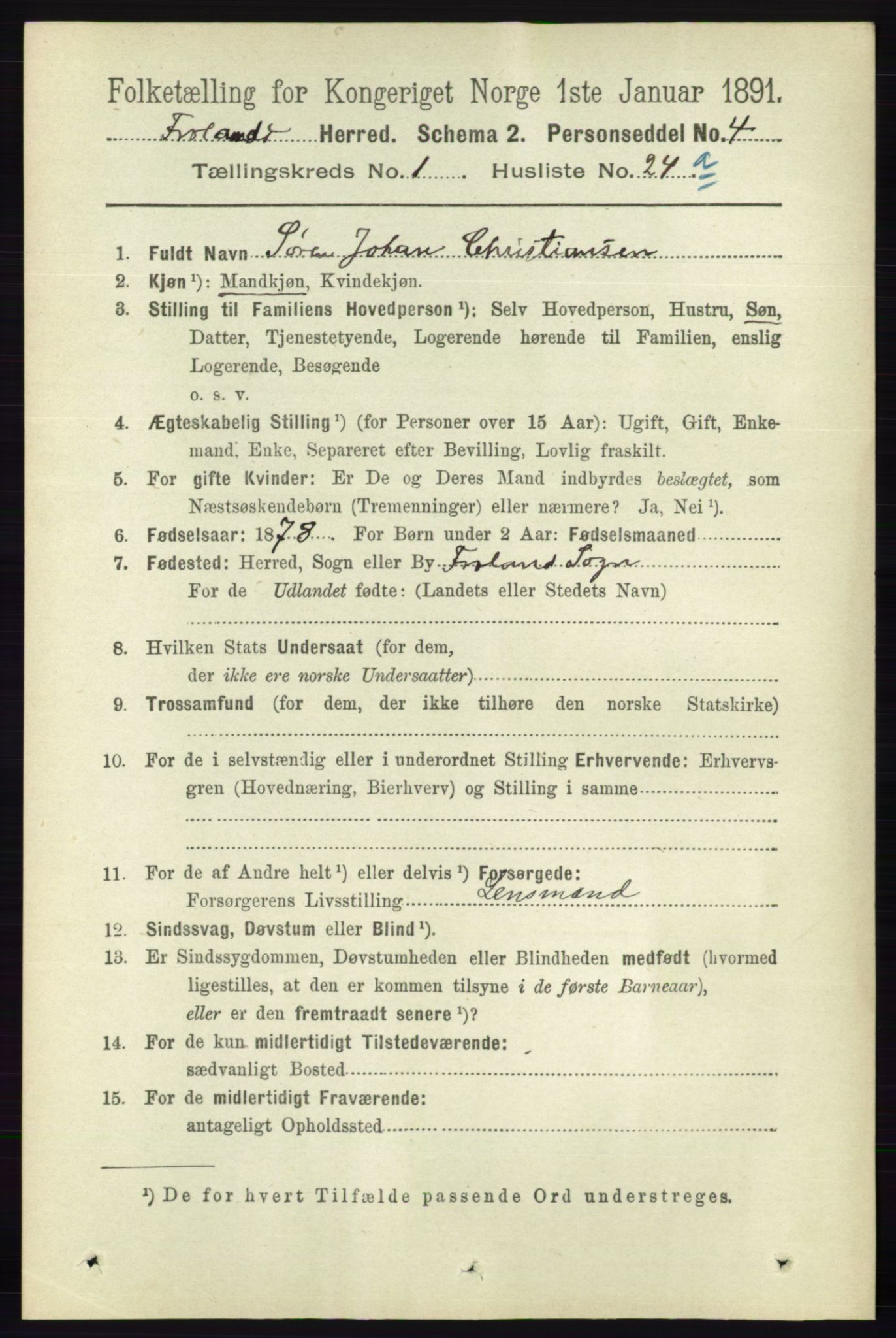 RA, 1891 census for 0919 Froland, 1891, p. 242