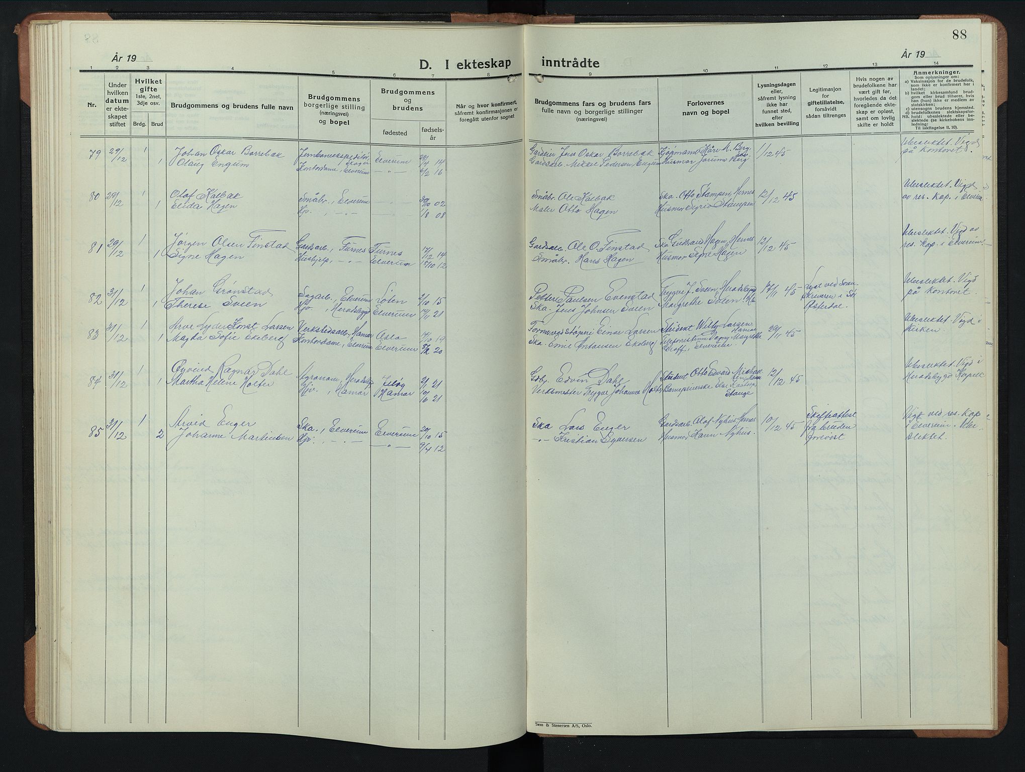 Elverum prestekontor, AV/SAH-PREST-044/H/Ha/Hab/L0033: Parish register (copy) no. 33, 1934-1947, p. 88