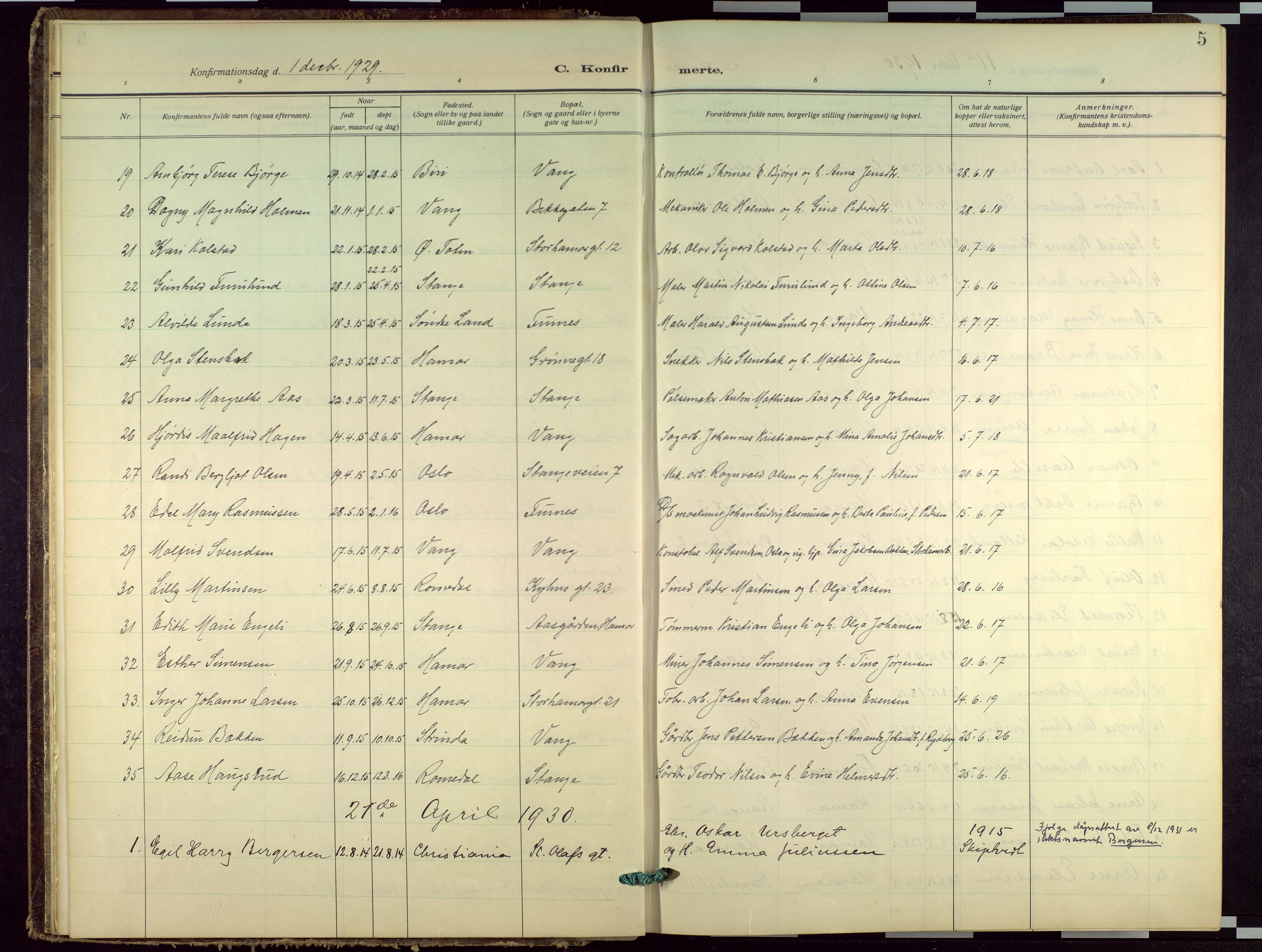 Hamar prestekontor, AV/SAH-DOMPH-002/H/Ha/Haa/L0005: Parish register (official) no. 5, 1929-1958, p. 5