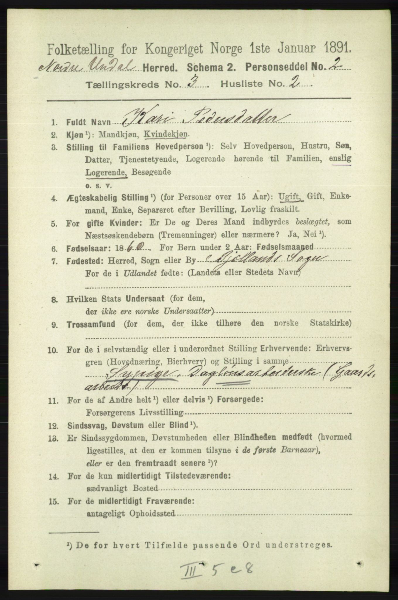 RA, 1891 census for 1028 Nord-Audnedal, 1891, p. 778