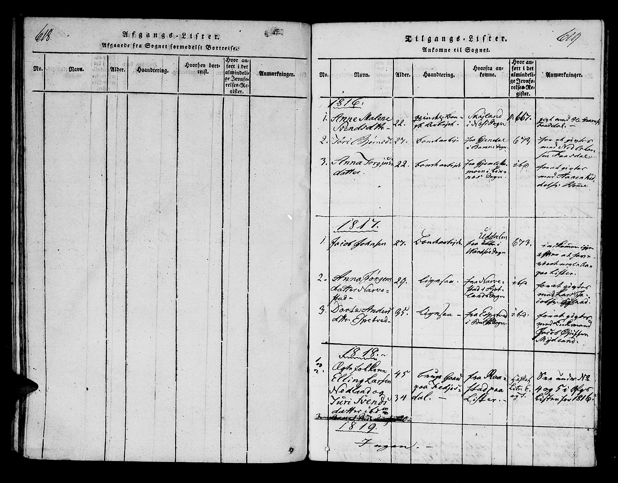 Bakke sokneprestkontor, SAK/1111-0002/F/Fa/Fab/L0001: Parish register (official) no. A 1, 1815-1835, p. 618-619