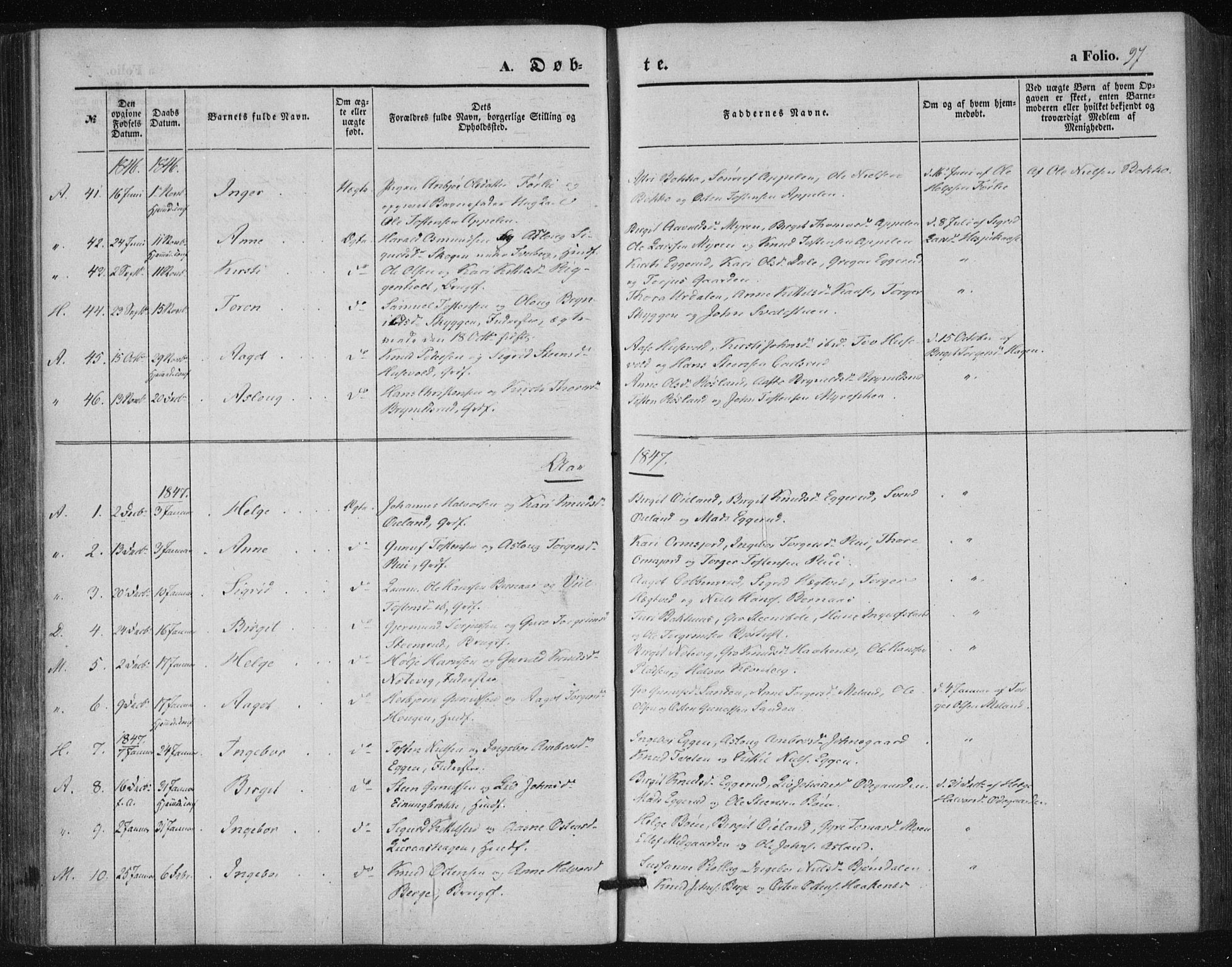 Tinn kirkebøker, SAKO/A-308/F/Fa/L0005: Parish register (official) no. I 5, 1844-1856, p. 97