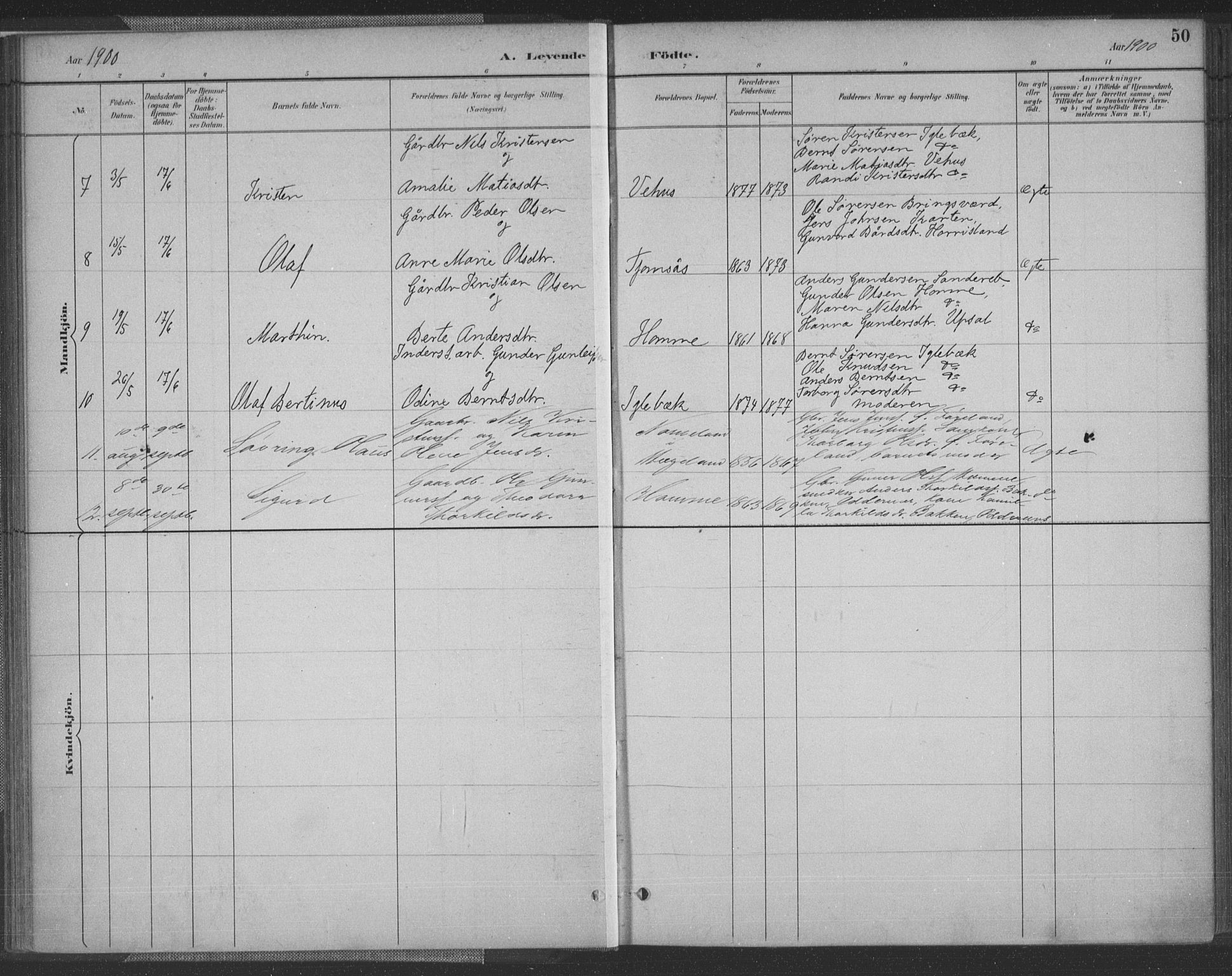 Vennesla sokneprestkontor, AV/SAK-1111-0045/Fa/Fac/L0009: Parish register (official) no. A 9, 1884-1901, p. 50