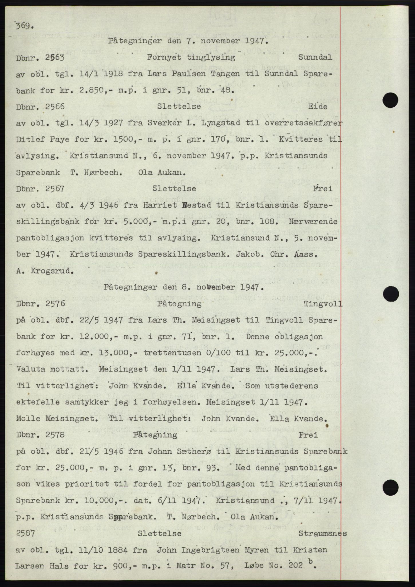 Nordmøre sorenskriveri, SAT/A-4132/1/2/2Ca: Mortgage book no. C82b, 1946-1951, Diary no: : 2563/1947