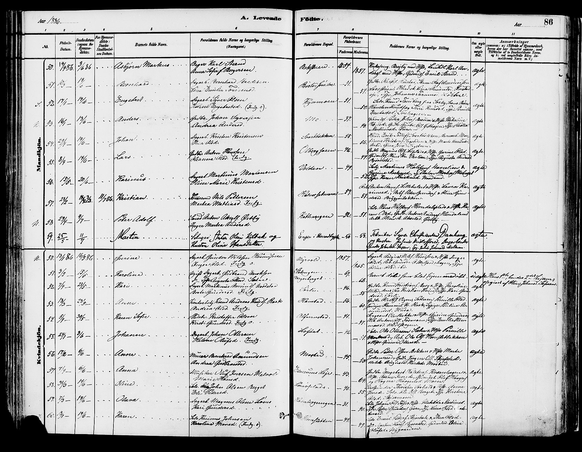 Elverum prestekontor, AV/SAH-PREST-044/H/Ha/Haa/L0013: Parish register (official) no. 13, 1880-1890, p. 86