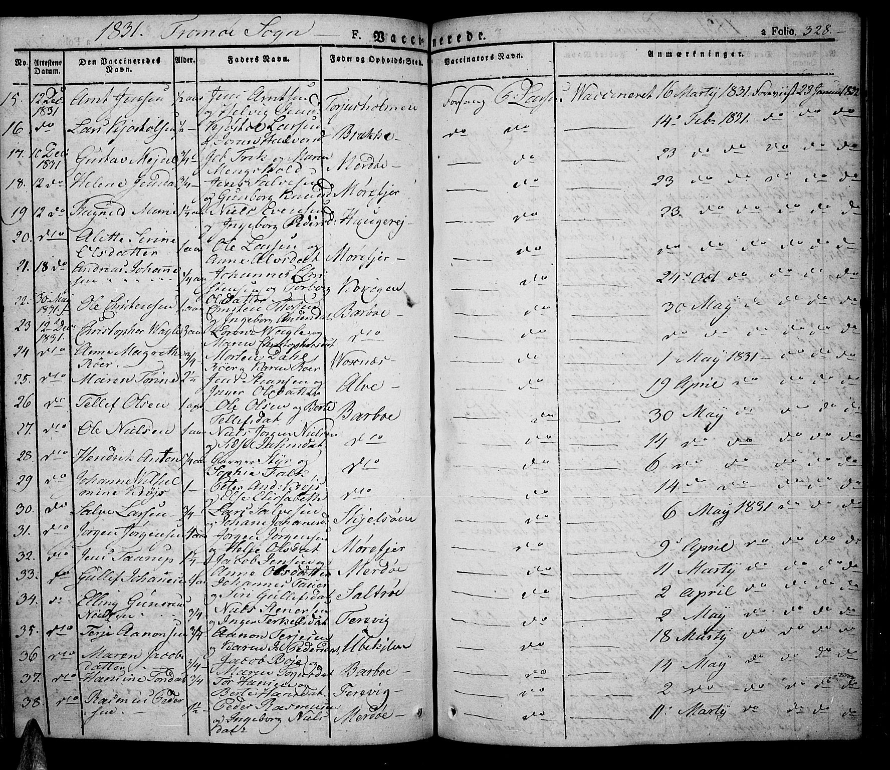 Tromøy sokneprestkontor, SAK/1111-0041/F/Fa/L0003: Parish register (official) no. A 3, 1825-1837, p. 328