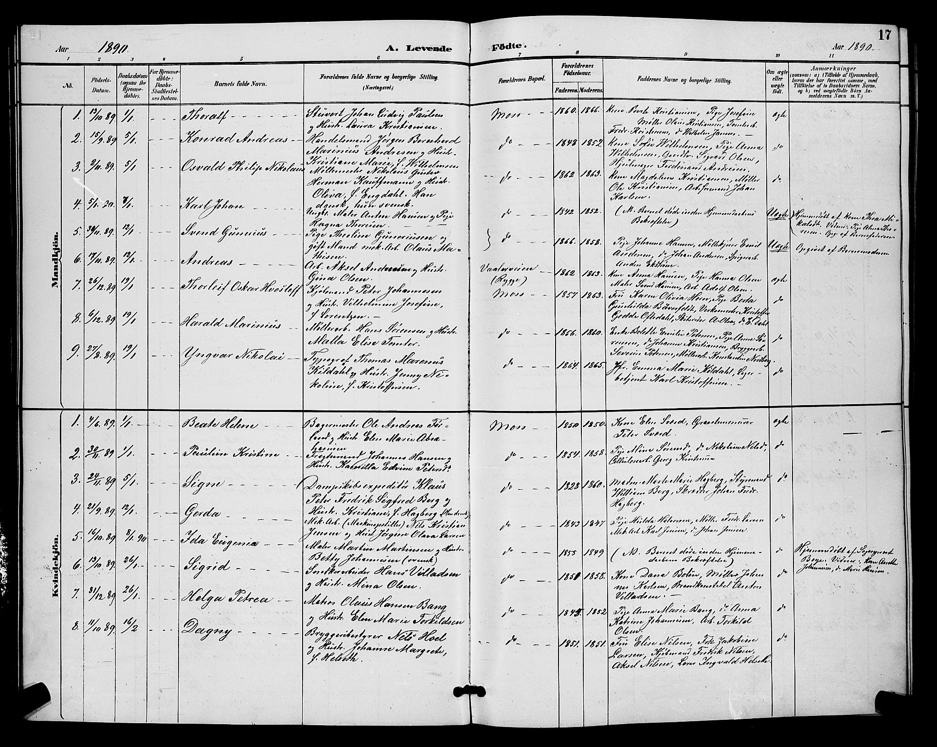 Moss prestekontor Kirkebøker, SAO/A-2003/G/Ga/L0006: Parish register (copy) no. I 6, 1889-1900, p. 17