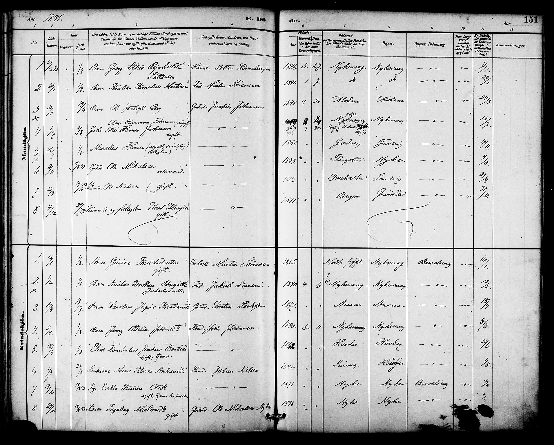 Ministerialprotokoller, klokkerbøker og fødselsregistre - Nordland, SAT/A-1459/892/L1320: Parish register (official) no. 892A01, 1886-1901, p. 151