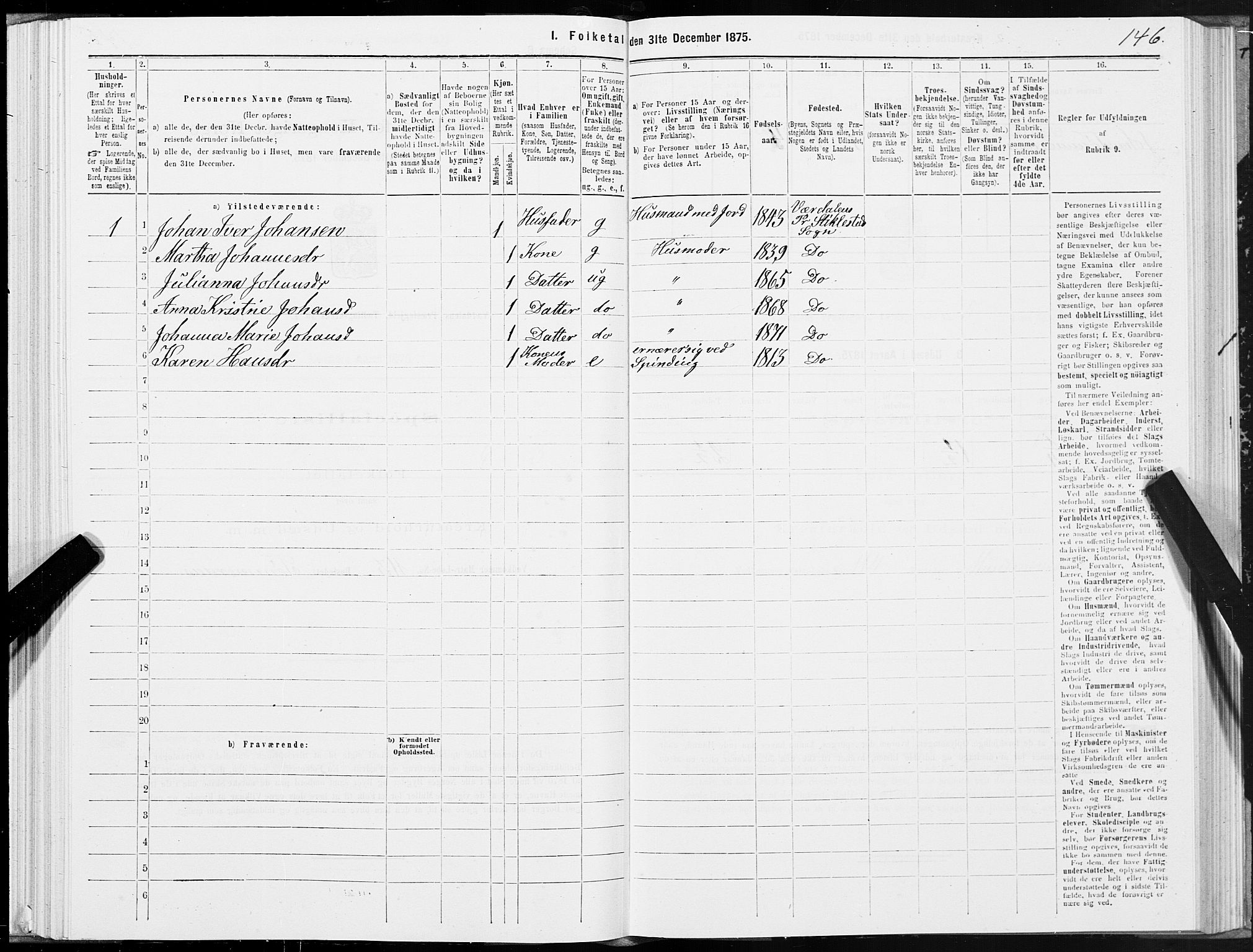 SAT, 1875 census for 1721P Verdal, 1875, p. 3146