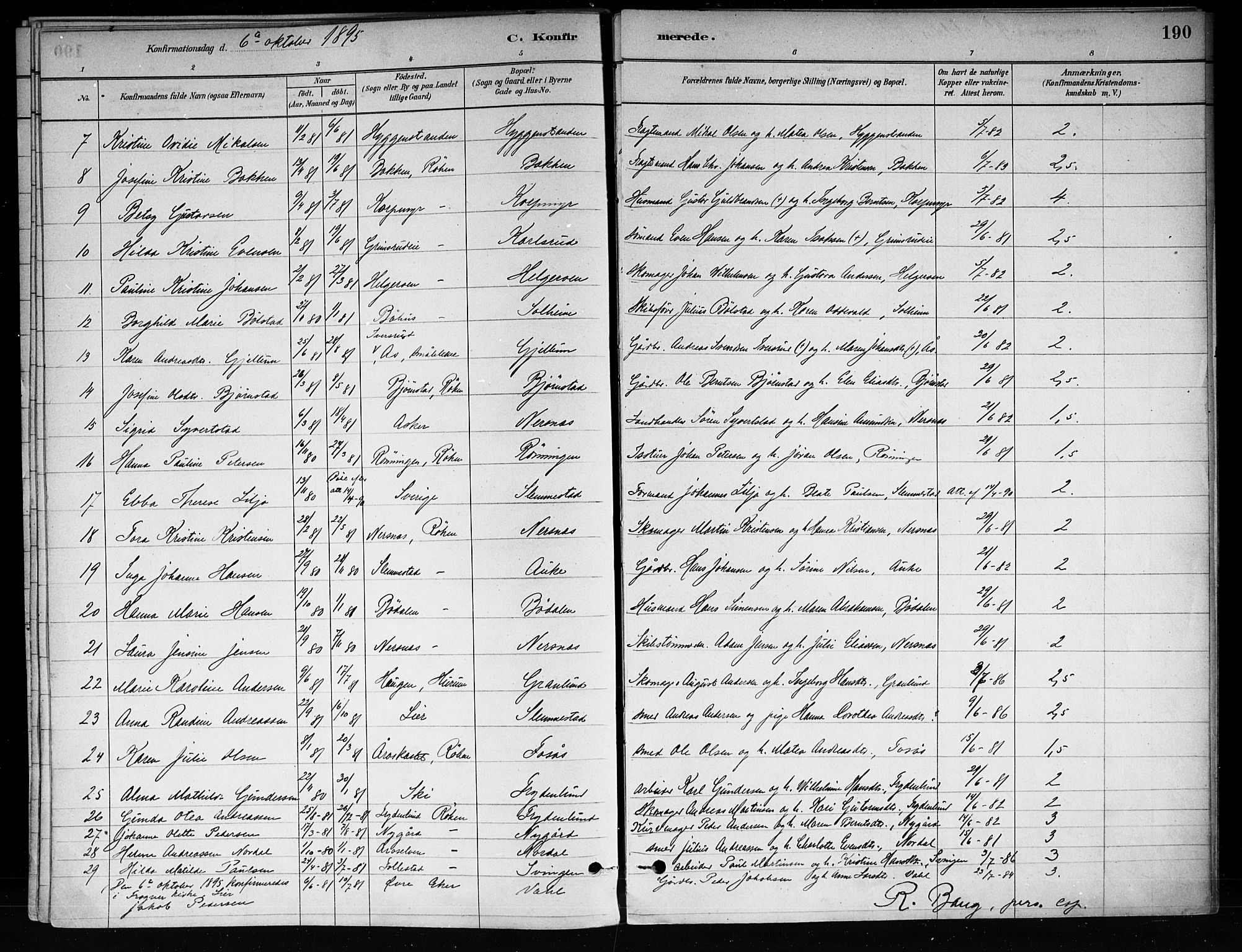 Røyken kirkebøker, SAKO/A-241/F/Fa/L0008: Parish register (official) no. 8, 1880-1897, p. 190