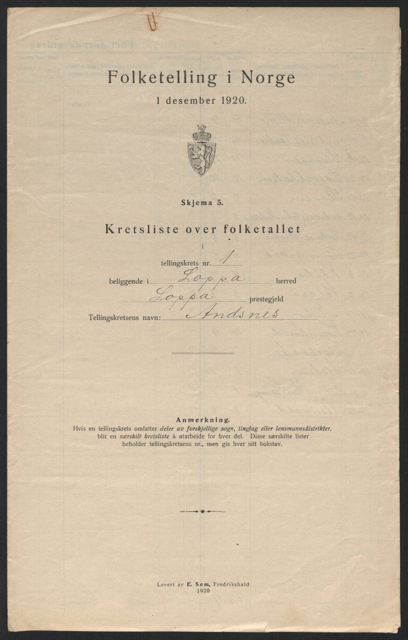 SATØ, 1920 census for Loppa, 1920, p. 6