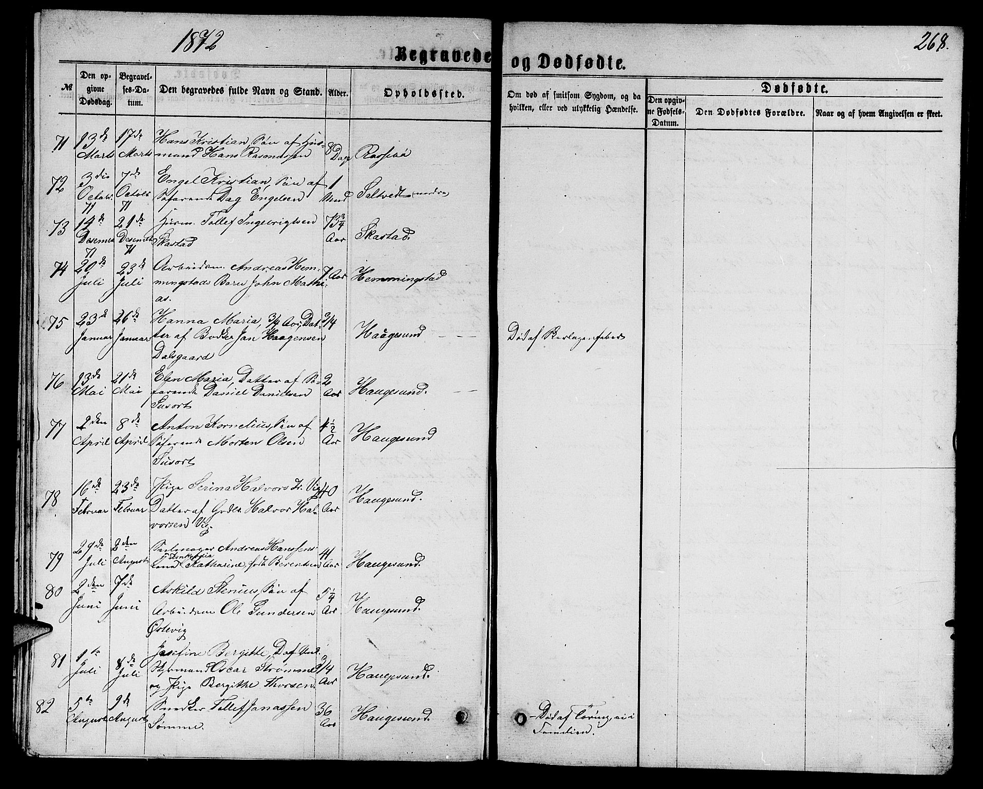 Torvastad sokneprestkontor, AV/SAST-A -101857/H/Ha/Hab/L0007: Parish register (copy) no. B 7, 1866-1873, p. 268