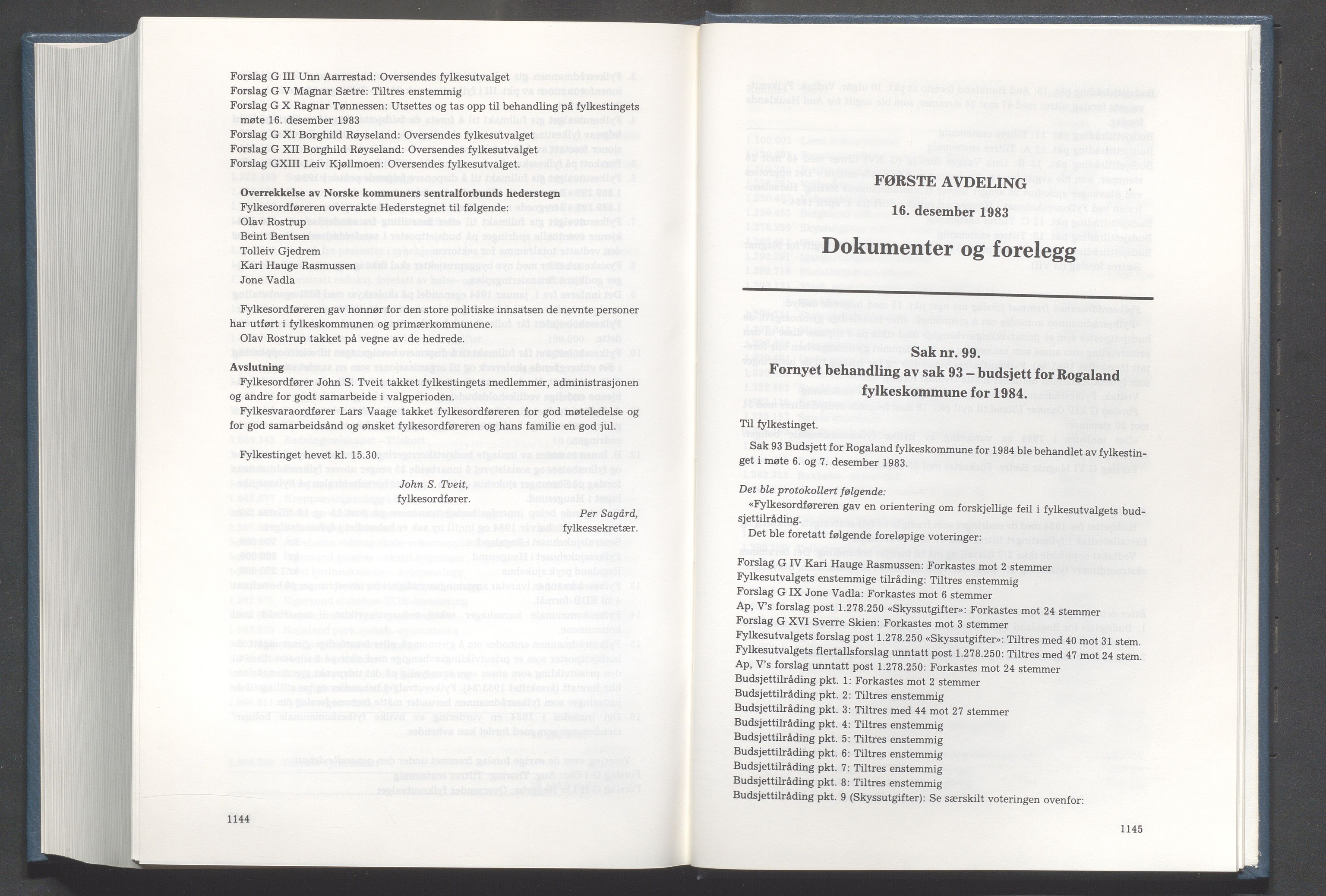 Rogaland fylkeskommune - Fylkesrådmannen , IKAR/A-900/A/Aa/Aaa/L0103: Møtebok , 1983, p. 1144-1145