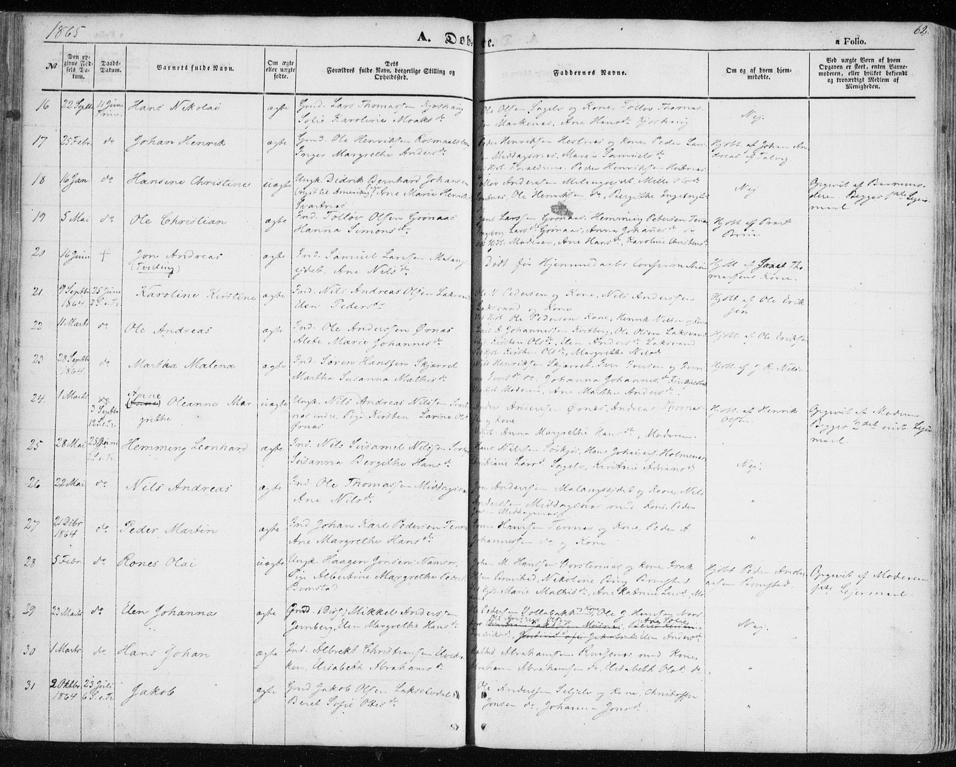 Balsfjord sokneprestembete, SATØ/S-1303/G/Ga/L0003kirke: Parish register (official) no. 3, 1856-1870, p. 62