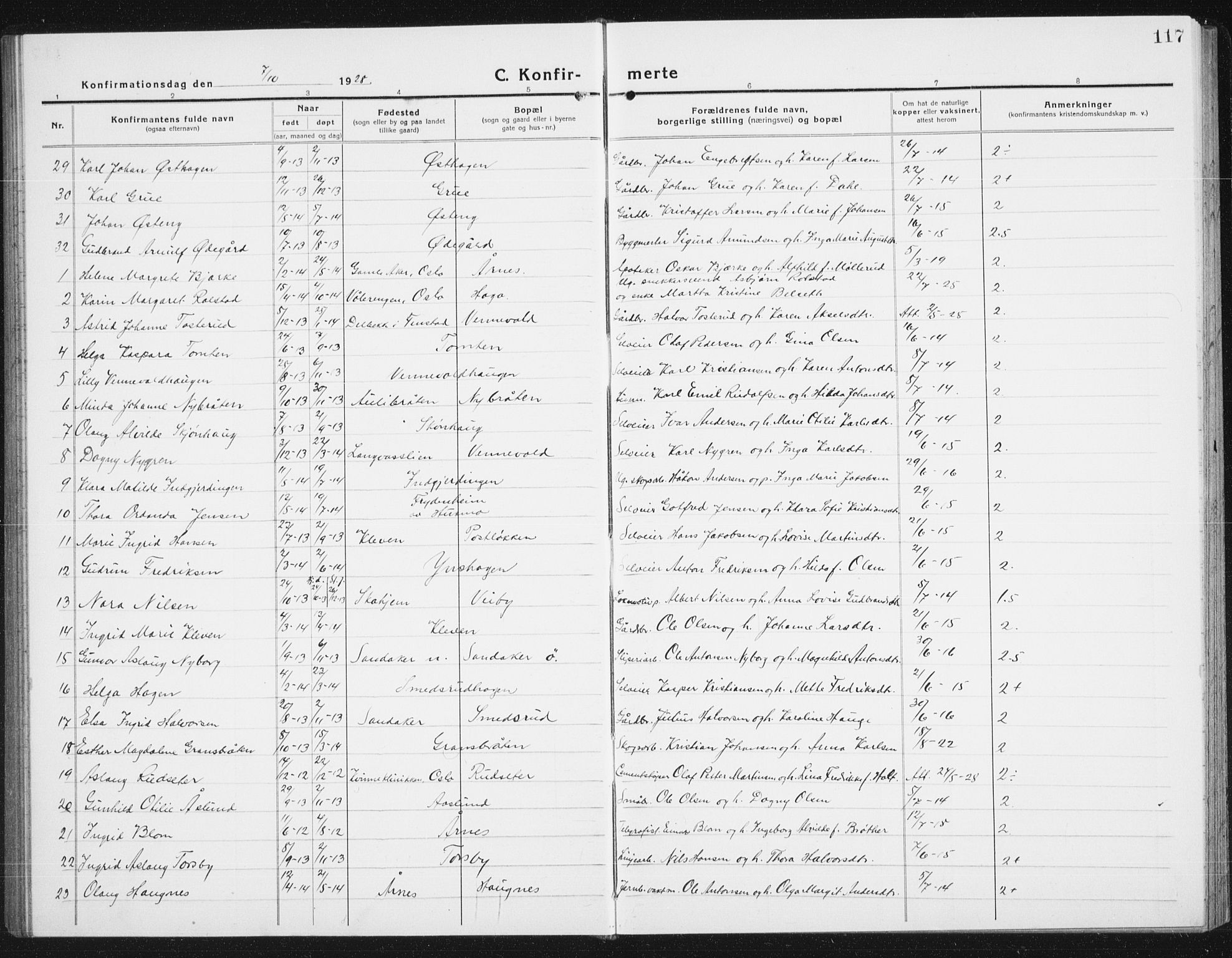 Nes prestekontor Kirkebøker, AV/SAO-A-10410/G/Gc/L0002: Parish register (copy) no. III 2, 1915-1943, p. 117