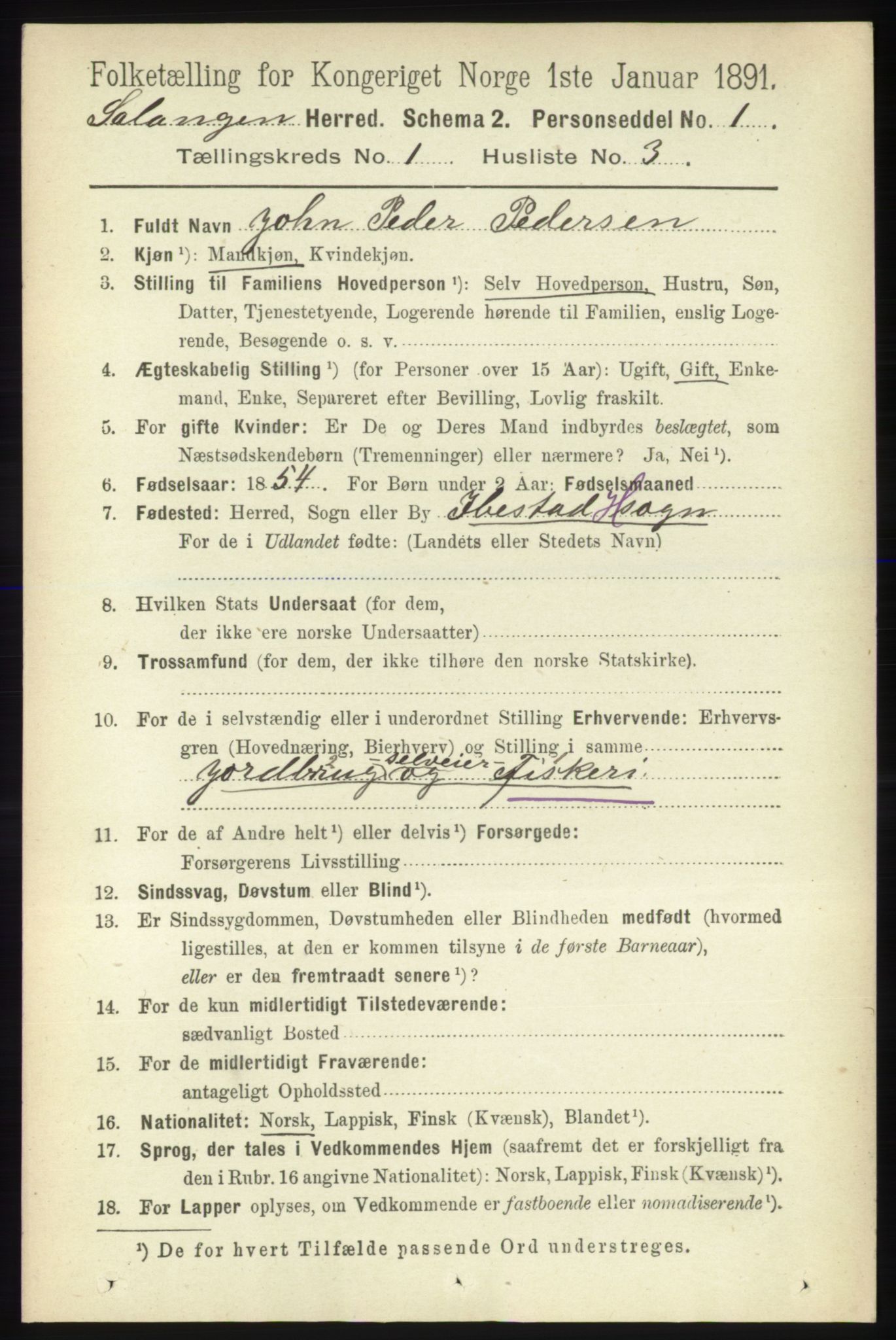 RA, 1891 census for 1921 Salangen, 1891, p. 82