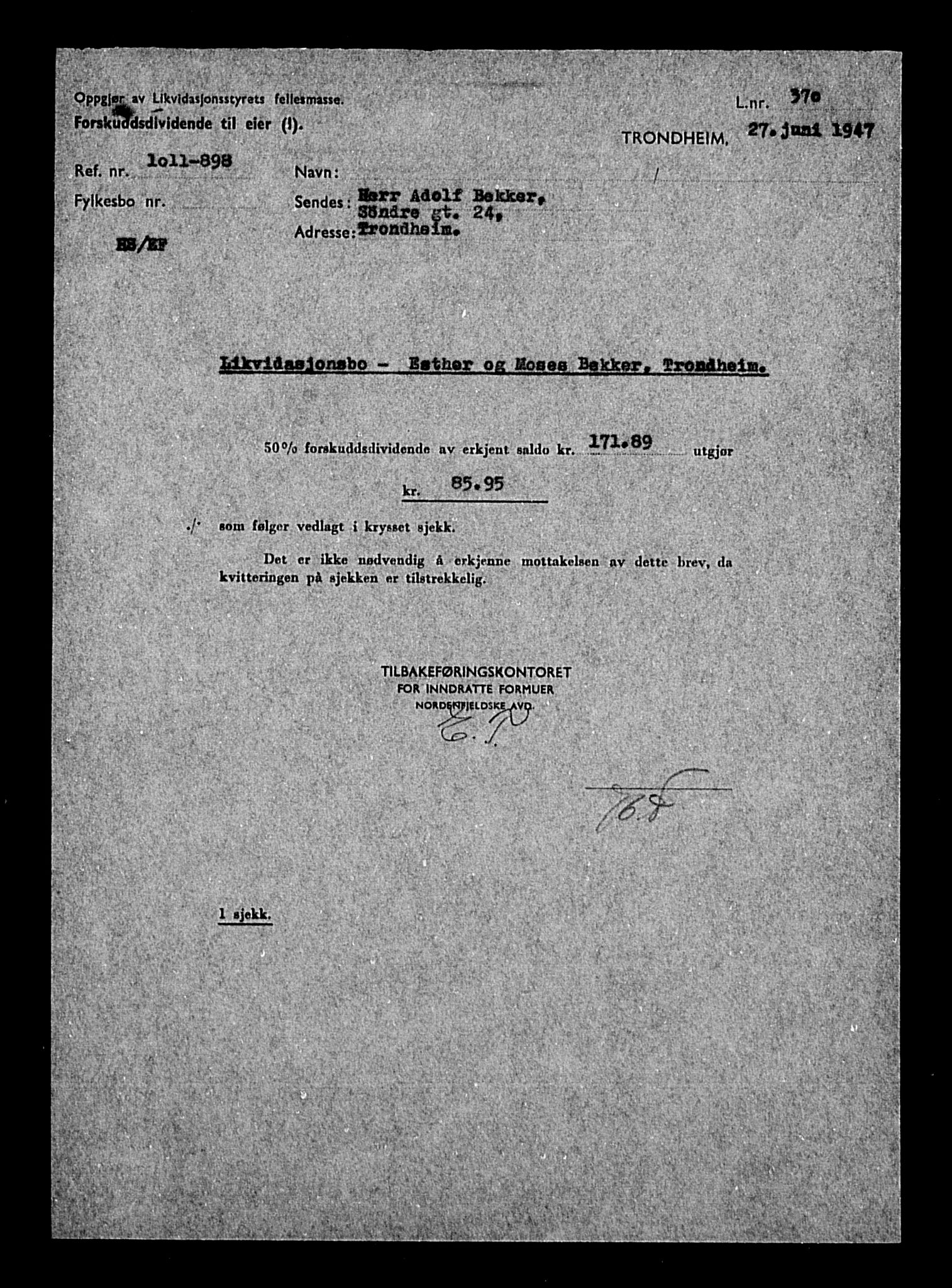 Justisdepartementet, Tilbakeføringskontoret for inndratte formuer, AV/RA-S-1564/H/Hc/Hca/L0892: --, 1945-1947, p. 308