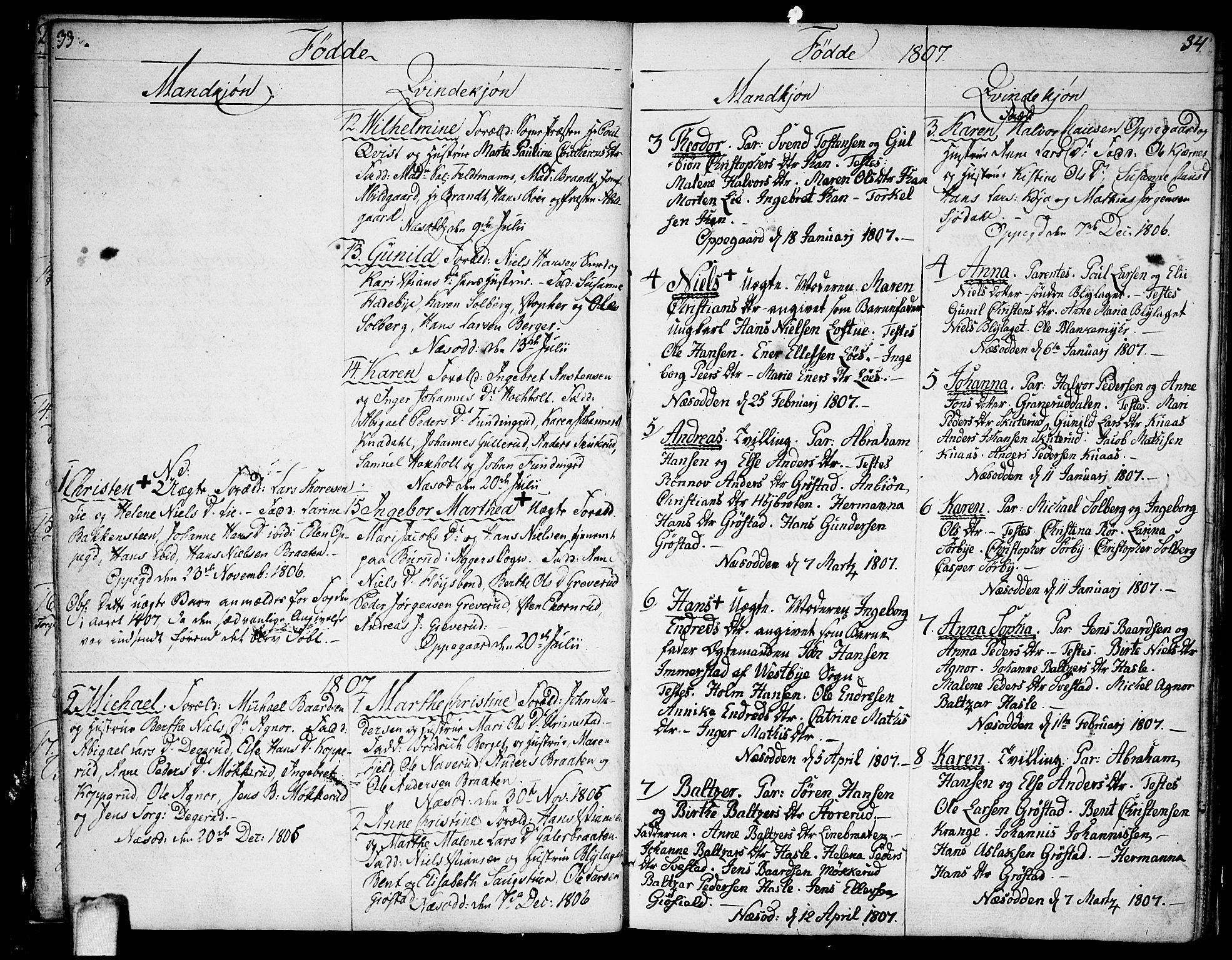 Nesodden prestekontor Kirkebøker, SAO/A-10013/F/Fa/L0005: Parish register (official) no. I 5, 1793-1814, p. 33-34